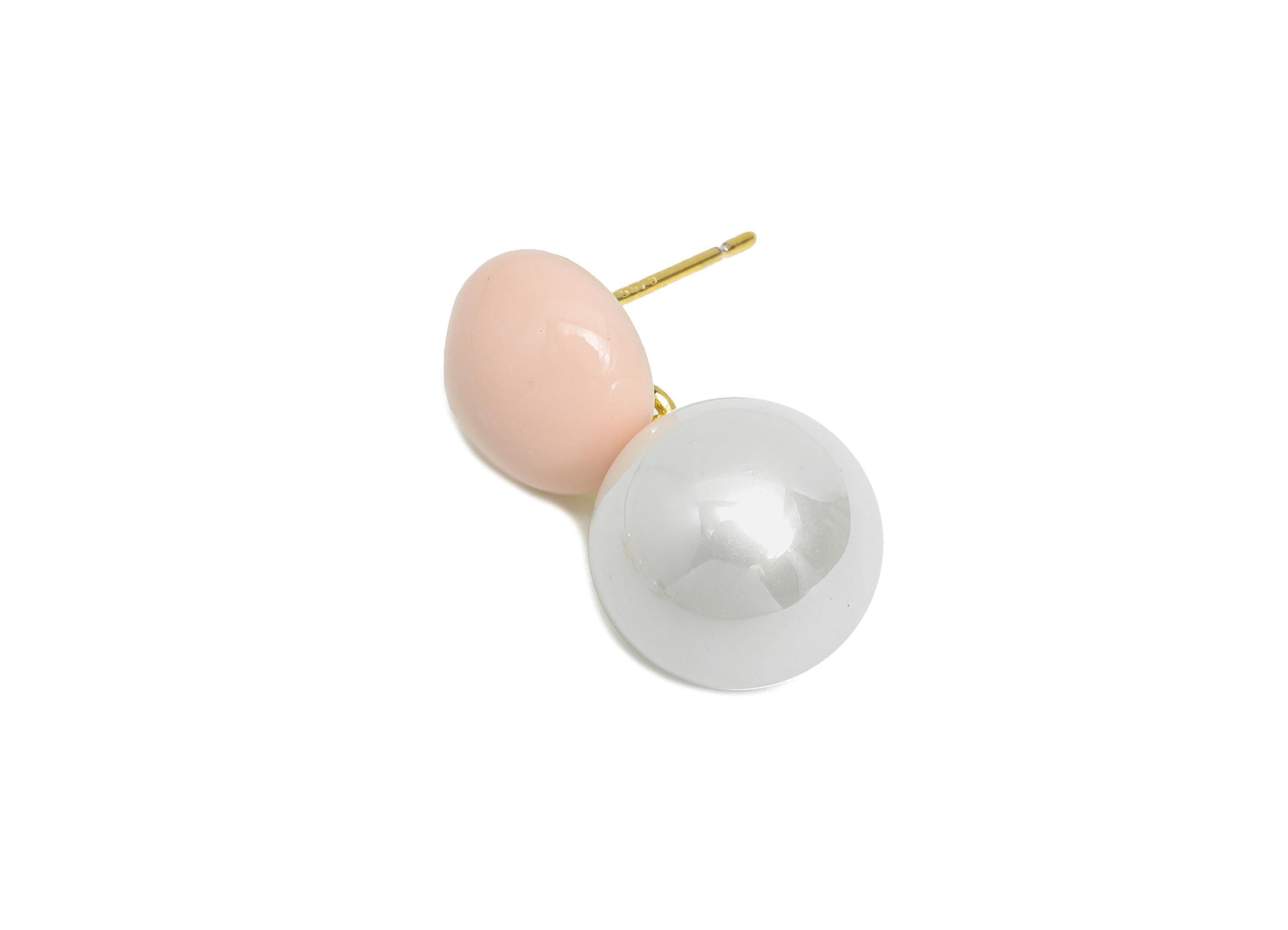Brass Pearls Dangle Stud - Pink Enamel Imitation Pearl Earrings Post - Everday Jewelry - 18K Real Gold Plated -24.28x11.93x0.71mm-RGP9609B - DOMEDBAZAAR