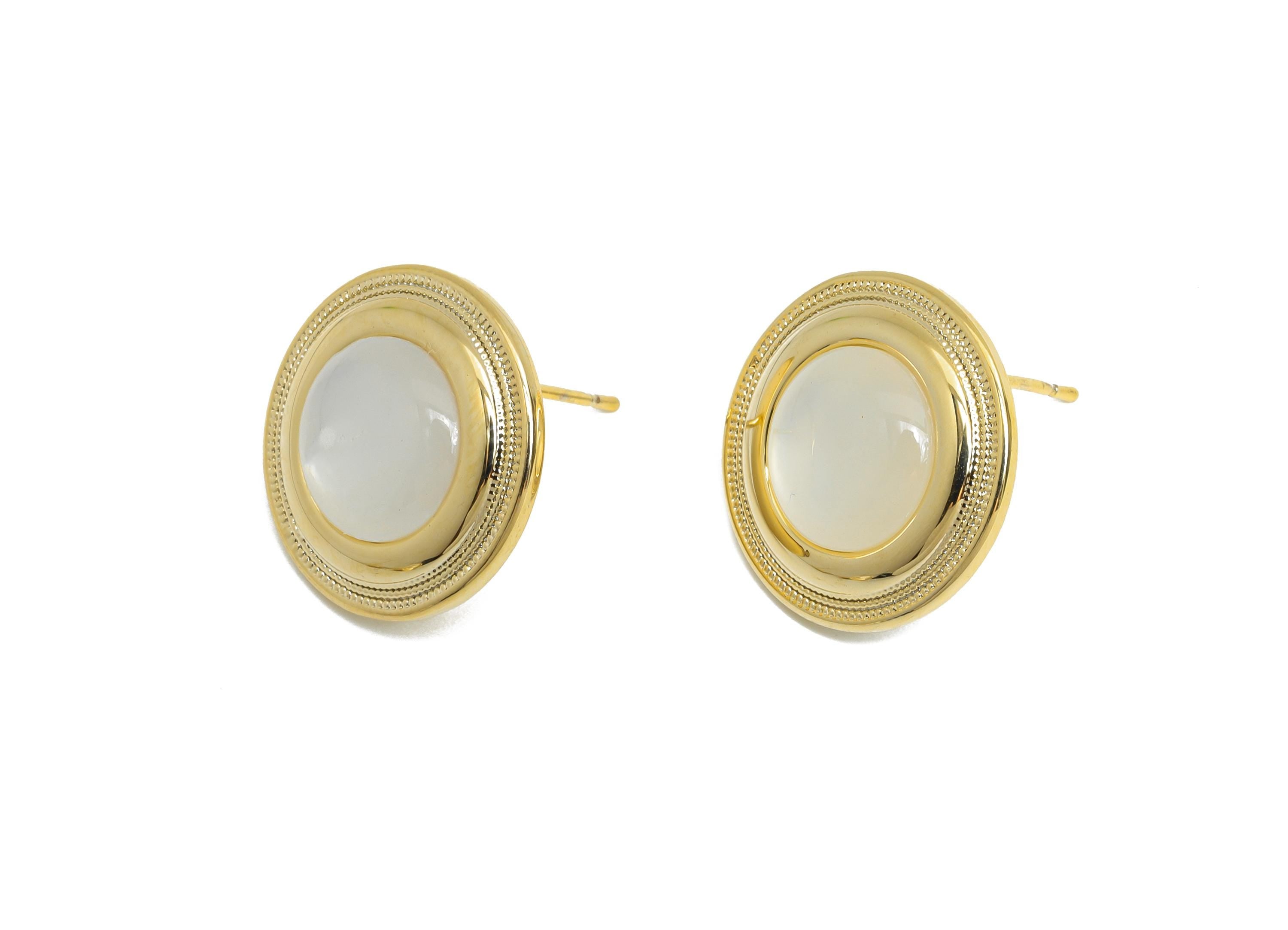 Sparkling Round Stud Earring - Brass Circle Seashell Earring - Refined Gold Earring Post - 18K Real Gold Plated -17.35x17.24x0.74mm -RGP9596 - DOMEDBAZAAR