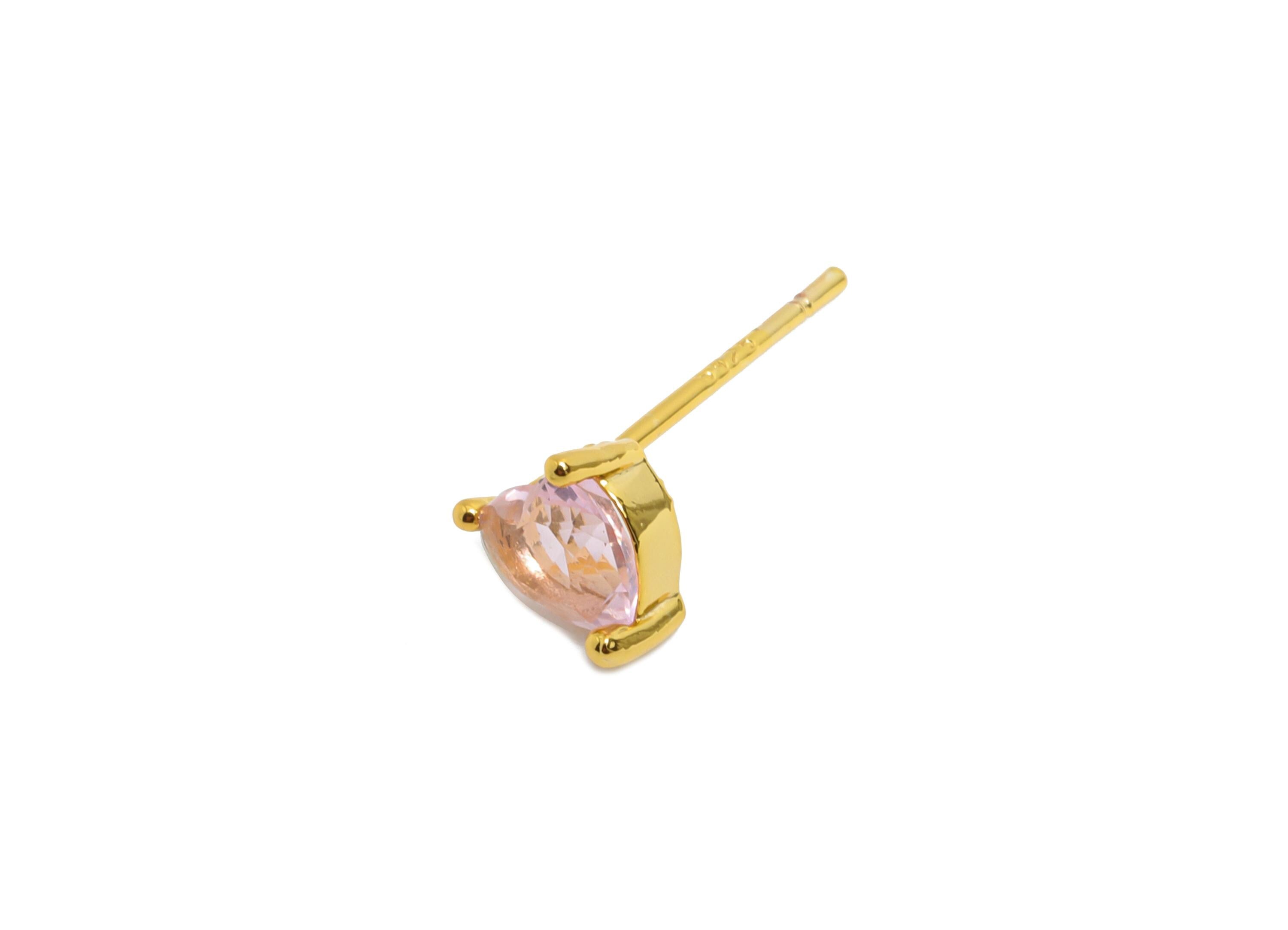 Minimalist Heart Post - Brass Pink Sparking Heart Stud - Glass Romantic Jewelry - 18K Real Gold Plated - 6.1x5.4x3.3mm - RGP9662 - DOMEDBAZAAR