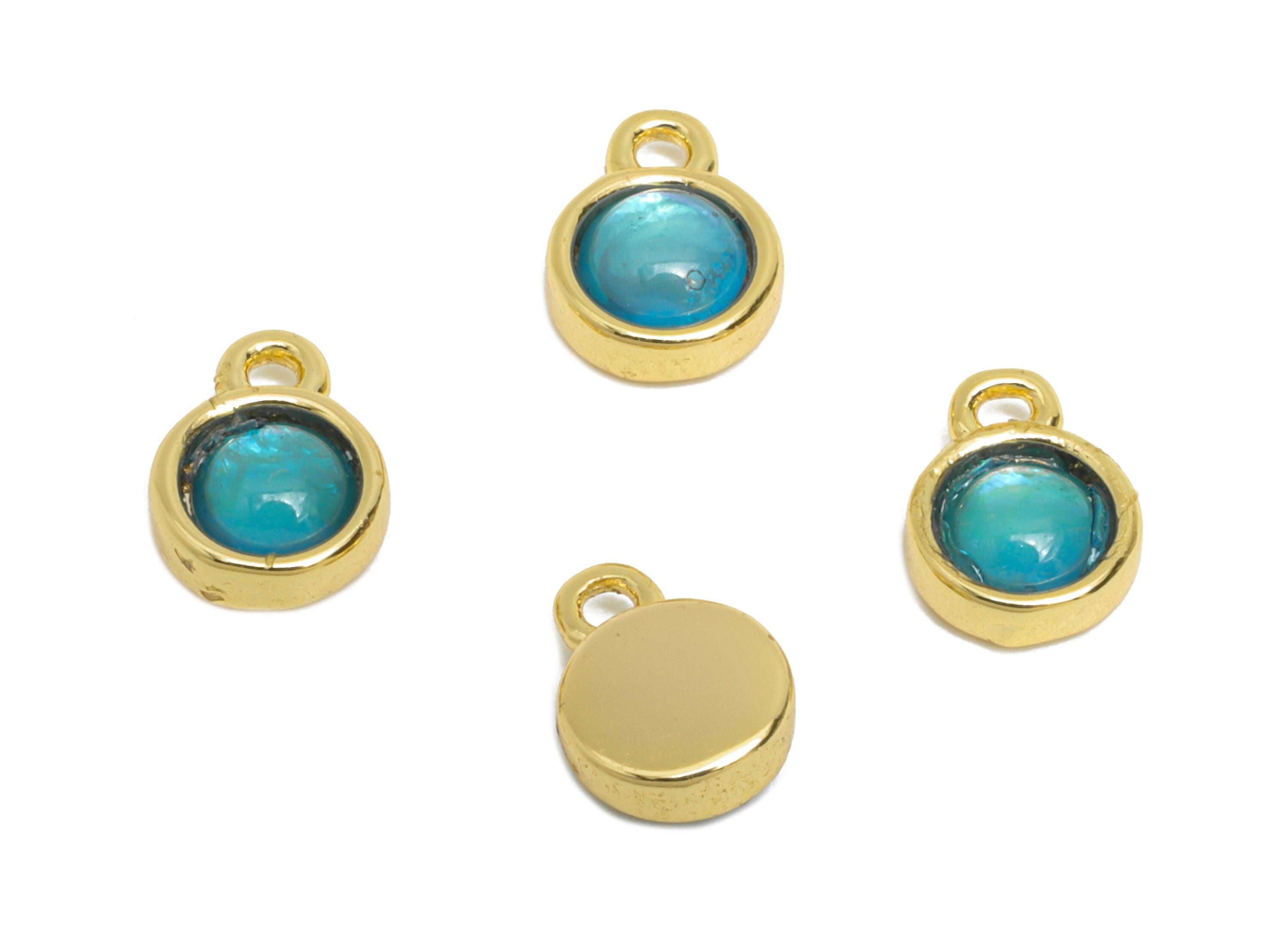 Mini Bracelet Charm - Brass Geometric Inlay Acrylic Charm - Modern Round Pendant for Bracelet -18K Real Gold Plated - 7x5.4x2.35mm - RGP9541 - DOMEDBAZAAR