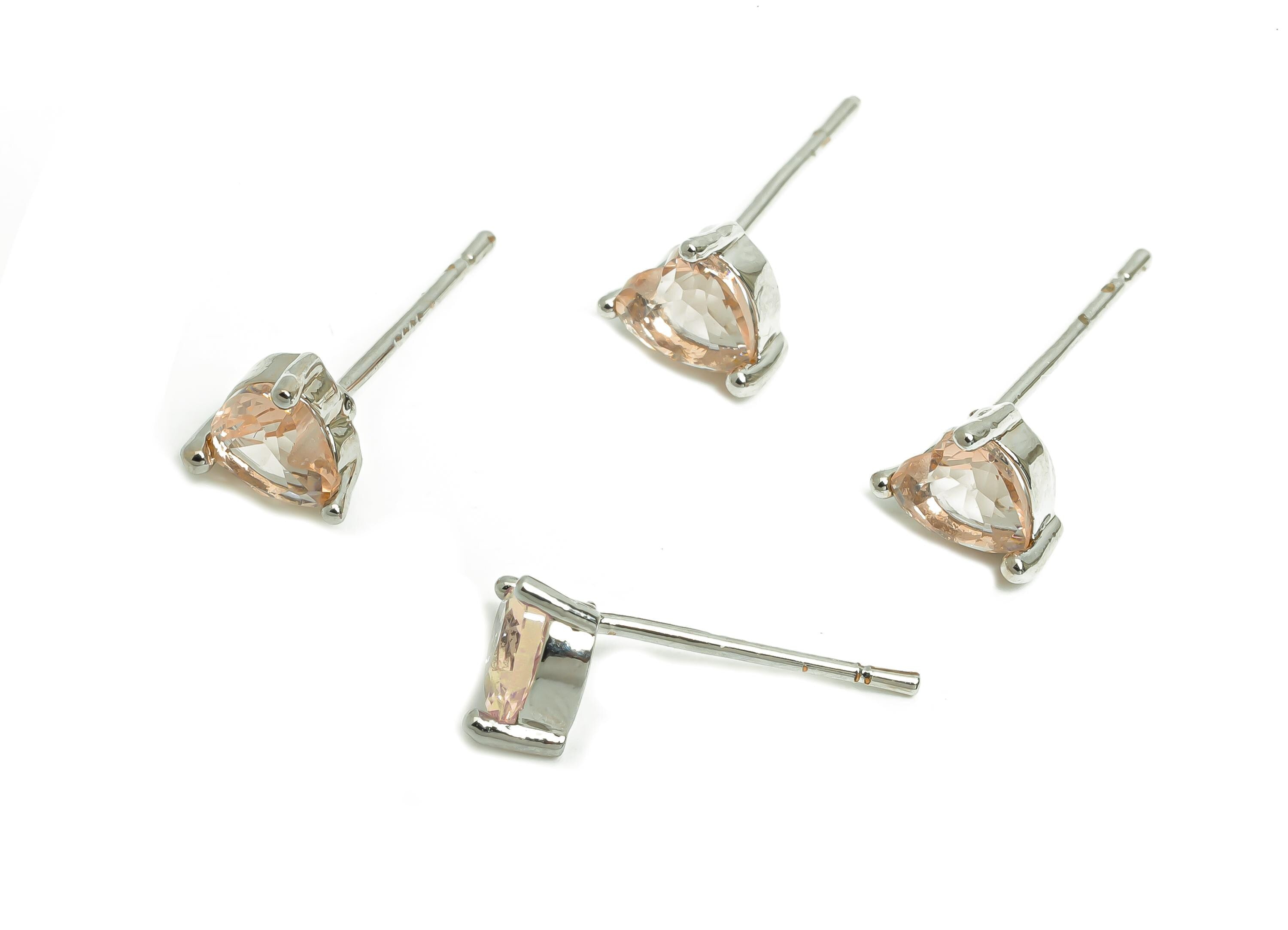 Minimalist Heart Post - Brass Pink Sparking Heart Stud - Glass Romantic Jewelry - 18K Real White Gold Plated - 6.1x5x3mm - RGP9662S - DOMEDBAZAAR