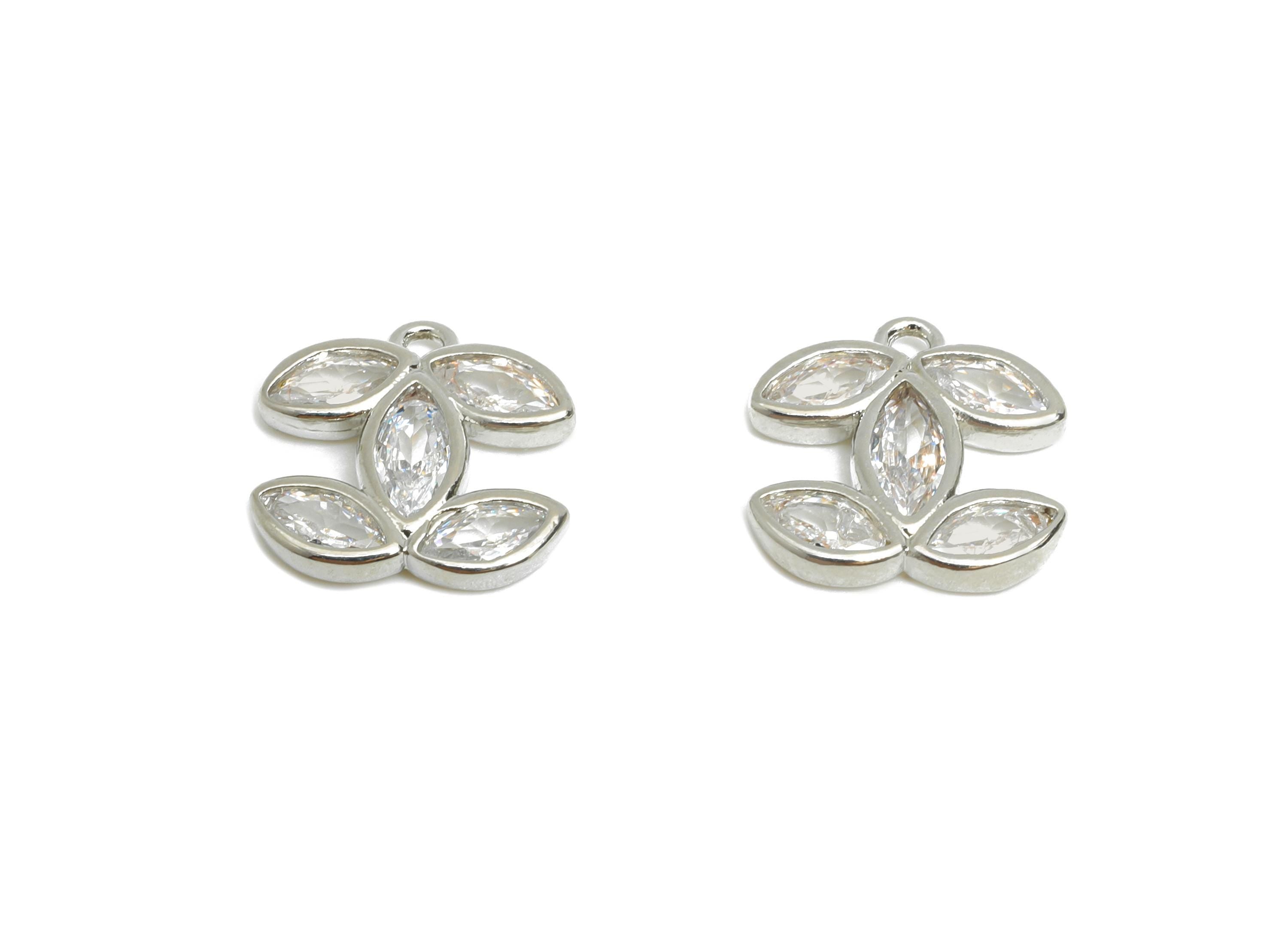 Brass Marquise Earring Charm - Silver Turtle Cubic Zircon Pendant - Geometric Sparkling Charm -18K White Gold Plated-11.5x11.35x2mm-RGP9548S - DOMEDBAZAAR