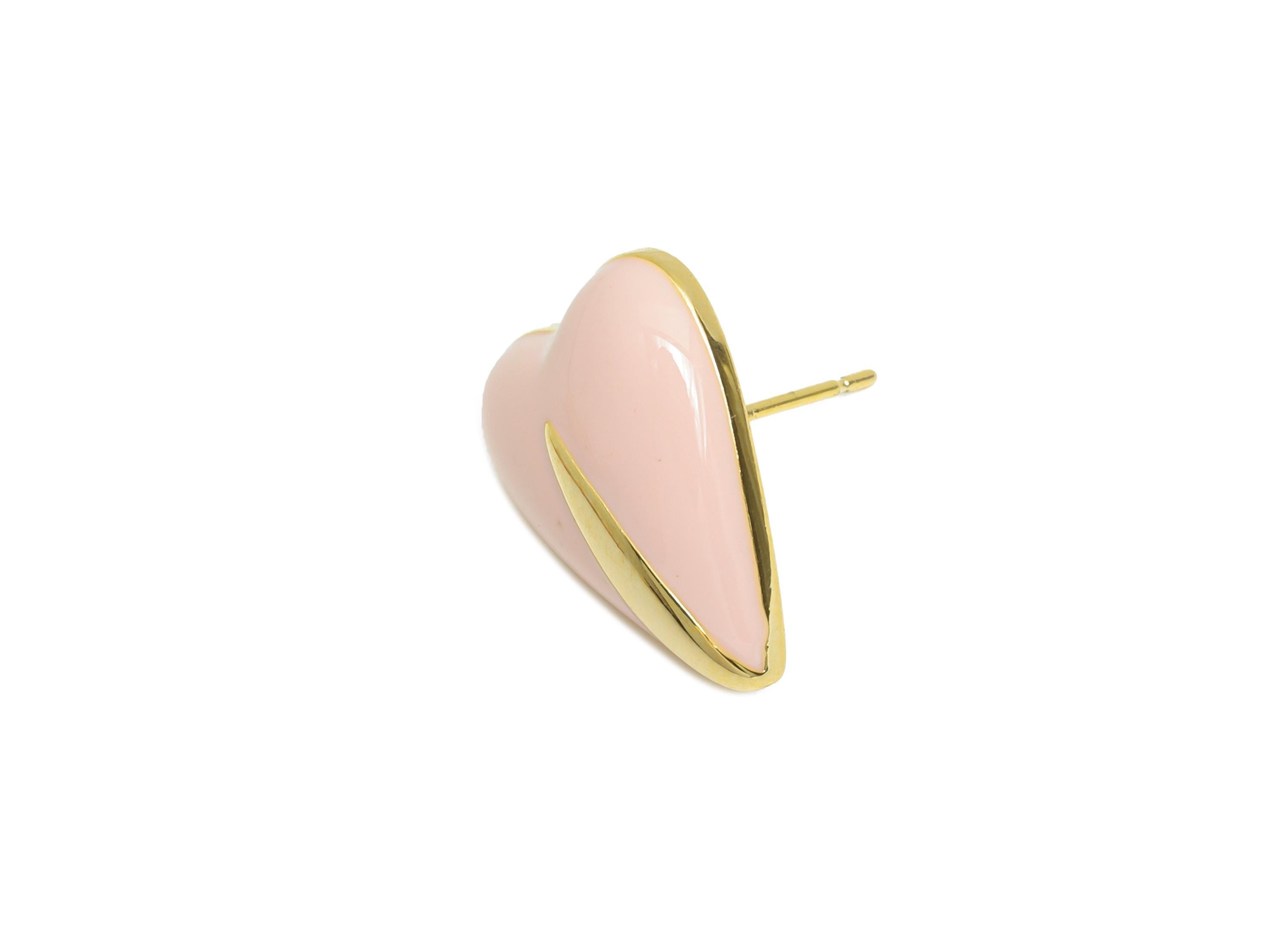 Brass Enamel Heart Post - Pink Enamel Chic Colorful Earring Stud - Refined Jewelry - 18K Real Gold Plated Brass - 17.6x13.59x0.7mm -RGP9605B - DOMEDBAZAAR