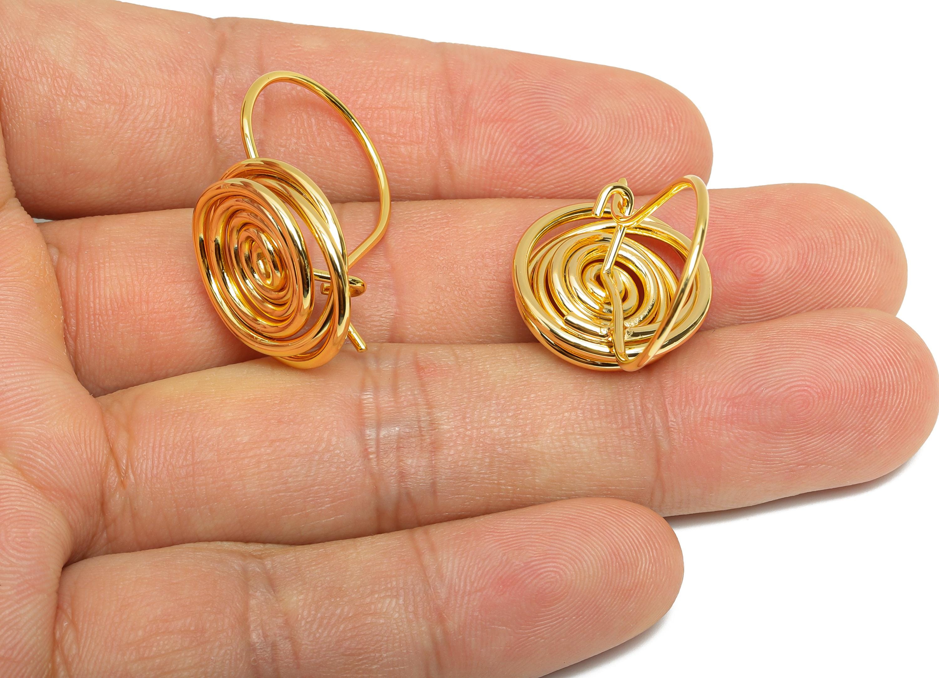 Brass Spiral Wire Earrings - Gold Chic Snail Wire Earring - Danity Hook Wire Earring - 18K Real Gold Plating Brass - 31.6x21x3mm - RGP9536 - DOMEDBAZAAR