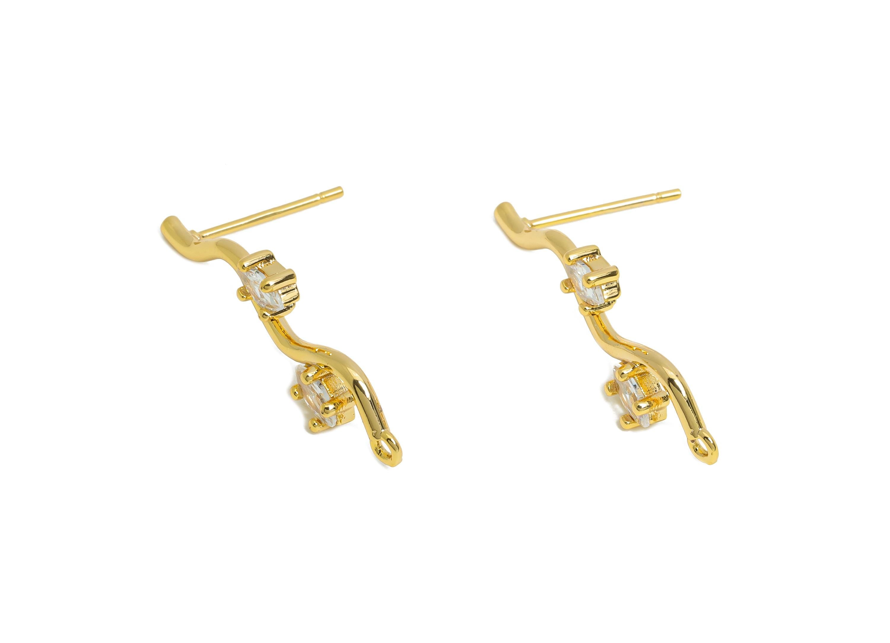 Branch Marquise Post - Brass Geometric Earring Stud - Curved Wire Earring Stud With Loop - 18K Real Gold Plated - 26x8x3mm - RGP9650 - DOMEDBAZAAR