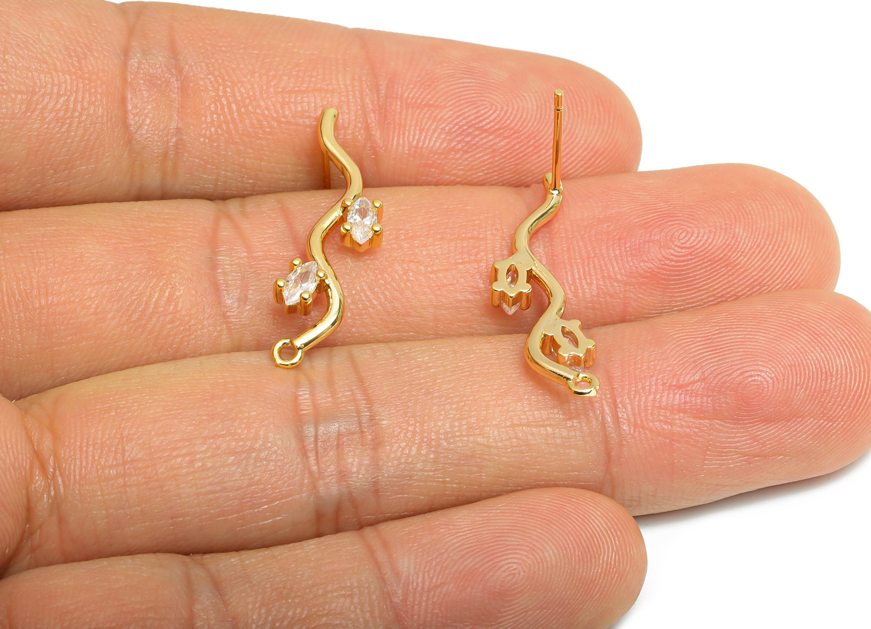 Branch Marquise Post - Brass Geometric Earring Stud - Curved Wire Earring Stud With Loop - 18K Real Gold Plated - 26x8x3mm - RGP9650 - DOMEDBAZAAR