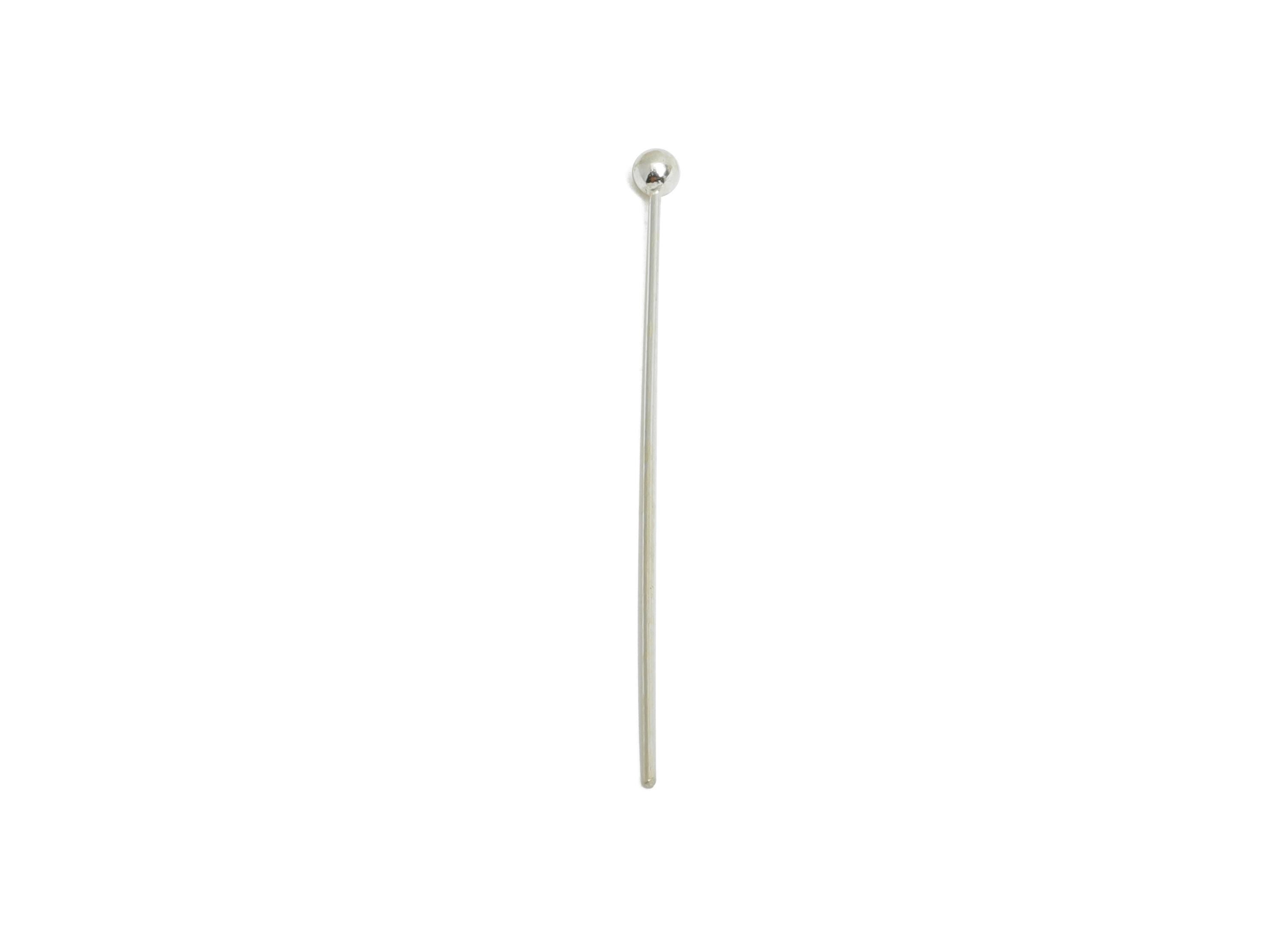 Ball Head Pin - For Bead DIY Jewelry - Customizable Drop Earring Base - Boll Needle - 18K Real White Gold Plating - 25x1x0.4mm - RGP9661 - DOMEDBAZAAR