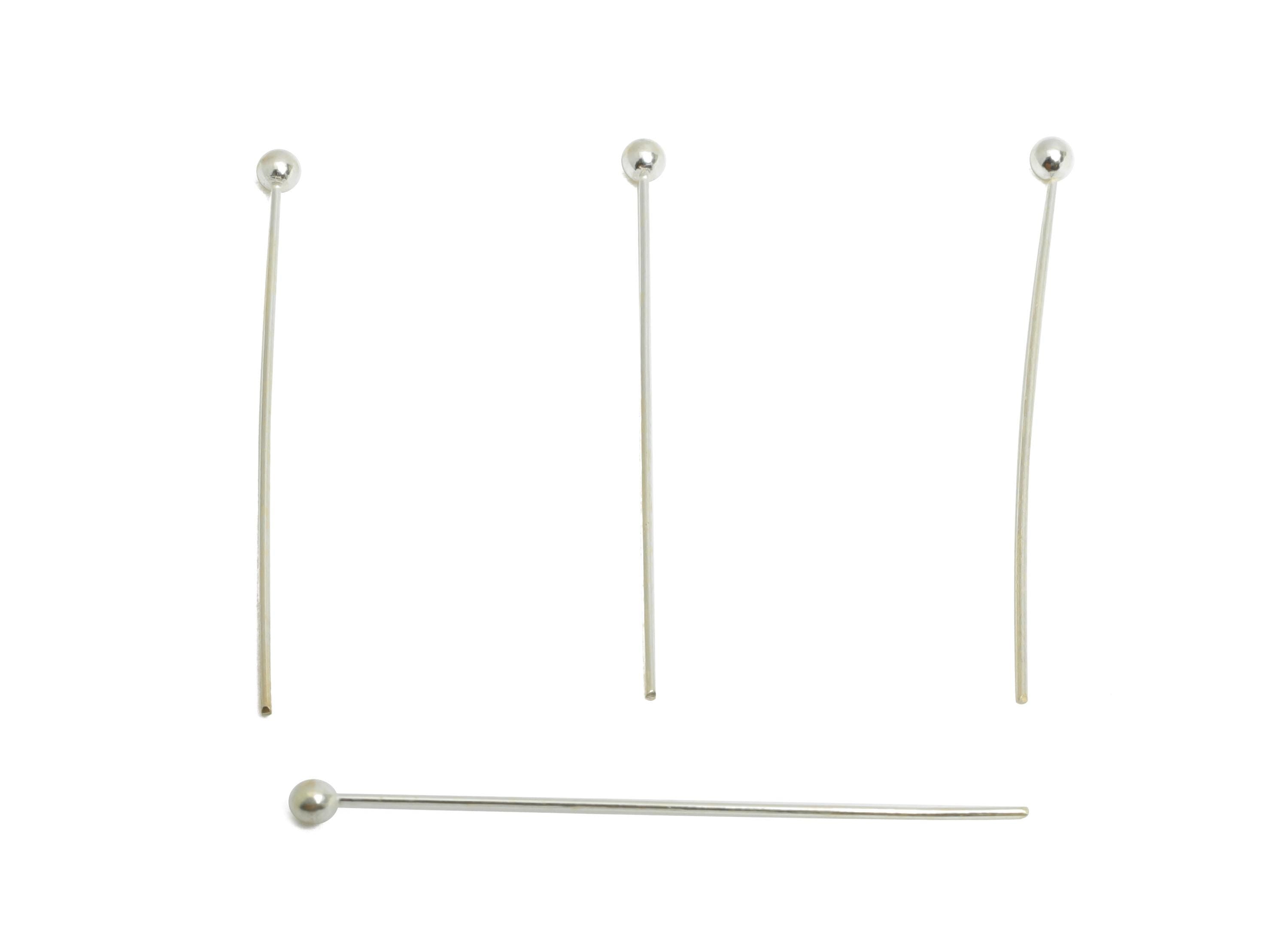 Ball Head Pin - For Bead DIY Jewelry - Customizable Drop Earring Base - Boll Needle - 18K Real White Gold Plating - 25x1x0.4mm - RGP9661 - DOMEDBAZAAR