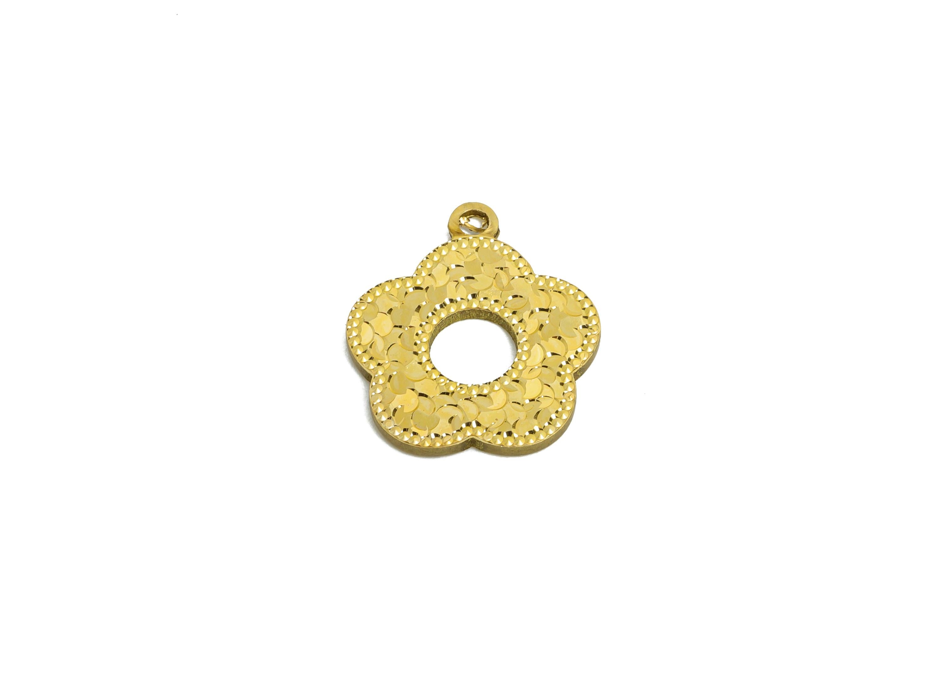 Raw Brass Flower Charms - Textured Flower Bracelet Charms - Textured Laser Cut Charm - Dainty Boho Chic Pendant - 16x14x1mm - PP11172 - DOMEDBAZAAR