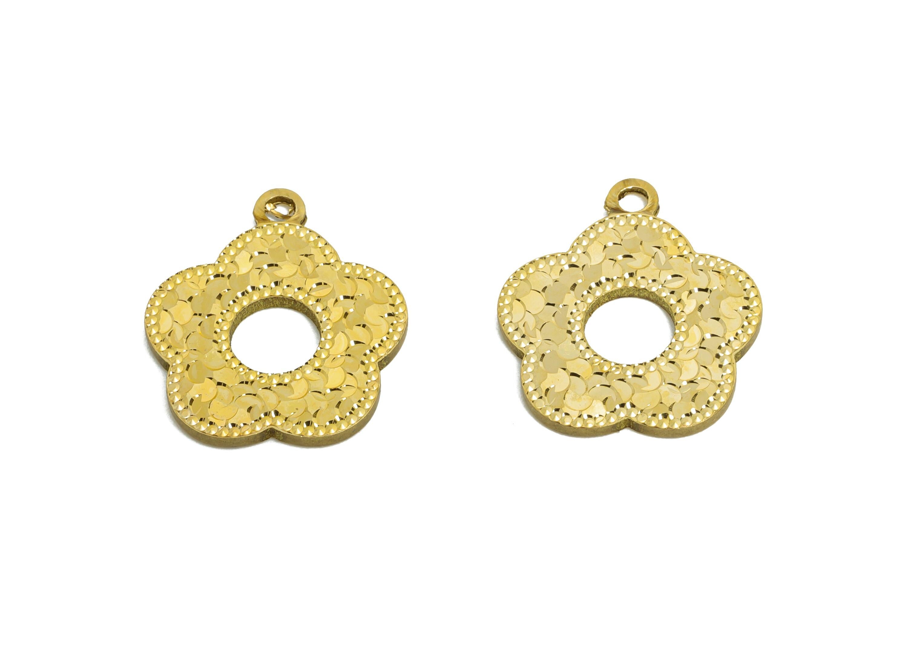 Raw Brass Flower Charms - Textured Flower Bracelet Charms - Textured Laser Cut Charm - Dainty Boho Chic Pendant - 16x14x1mm - PP11172 - DOMEDBAZAAR