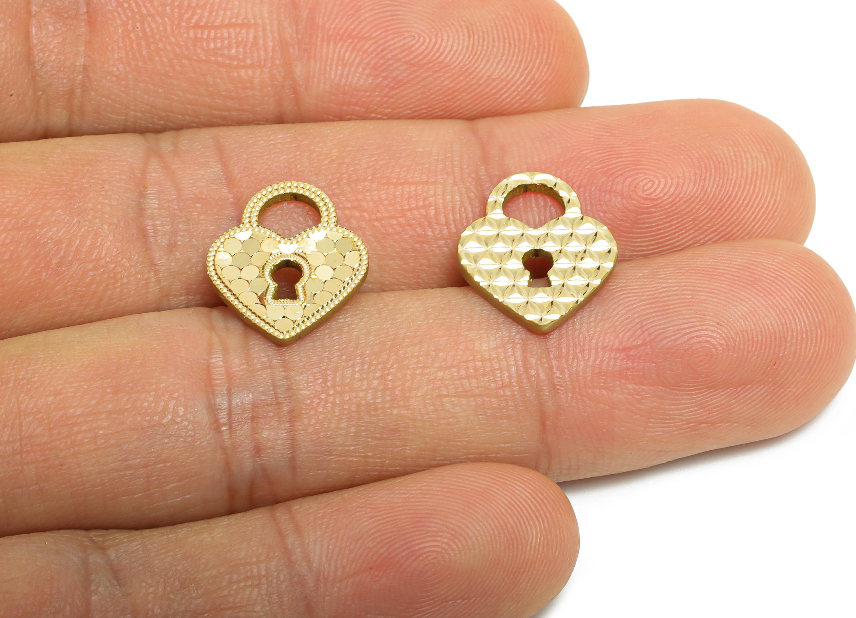 Raw Brass Heart Charms - Brass Heart Lock Charm For Bracelet - Textured Laser Cut Charm - Dainty Boho Chic Pendant - 15x13.1x1mm - PP11180 - DOMEDBAZAAR