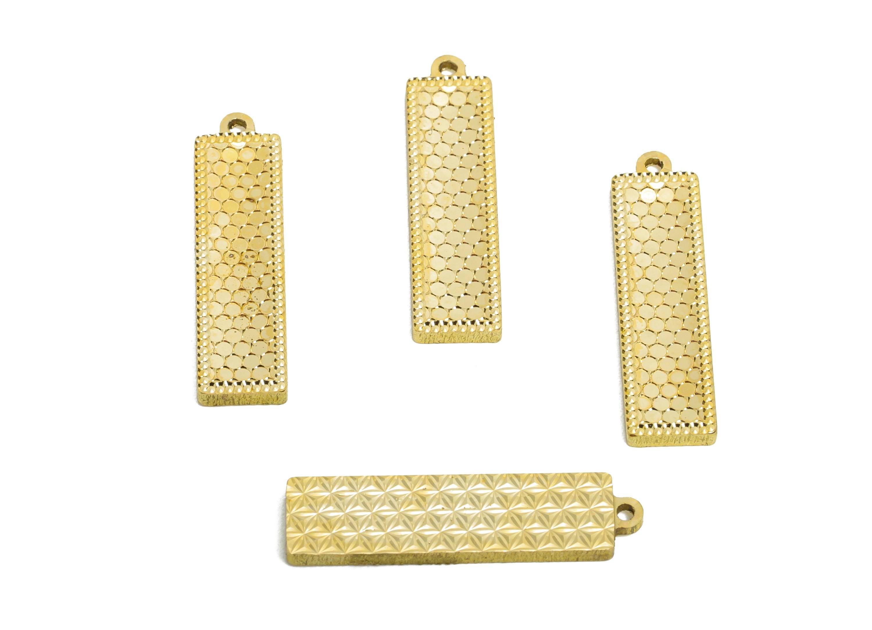 Raw Brass Rectangle Charms - Textured Geometry Bracelet Charms - Textured Laser Cut Charm - DIY Jewelry Making Supplies - 19x5x1mm - PP11179 - DOMEDBAZAAR