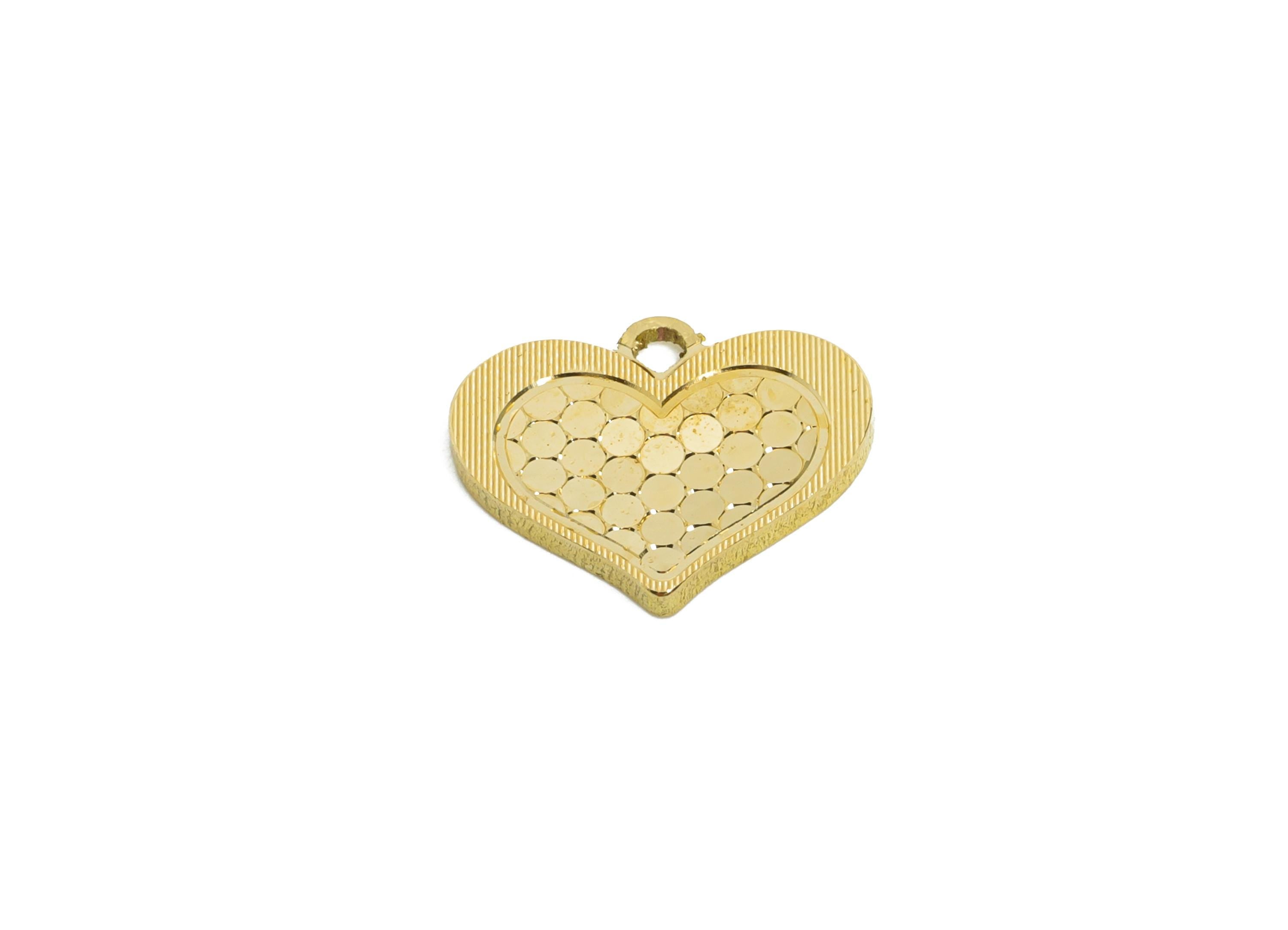 Raw Brass Heart Charms - Brass Heart Charm For Bracelet - Textured Laser Cut Charm - DIY Dainty Boho Chic Pendant - 11.75x14x1mm - PP11181 - DOMEDBAZAAR