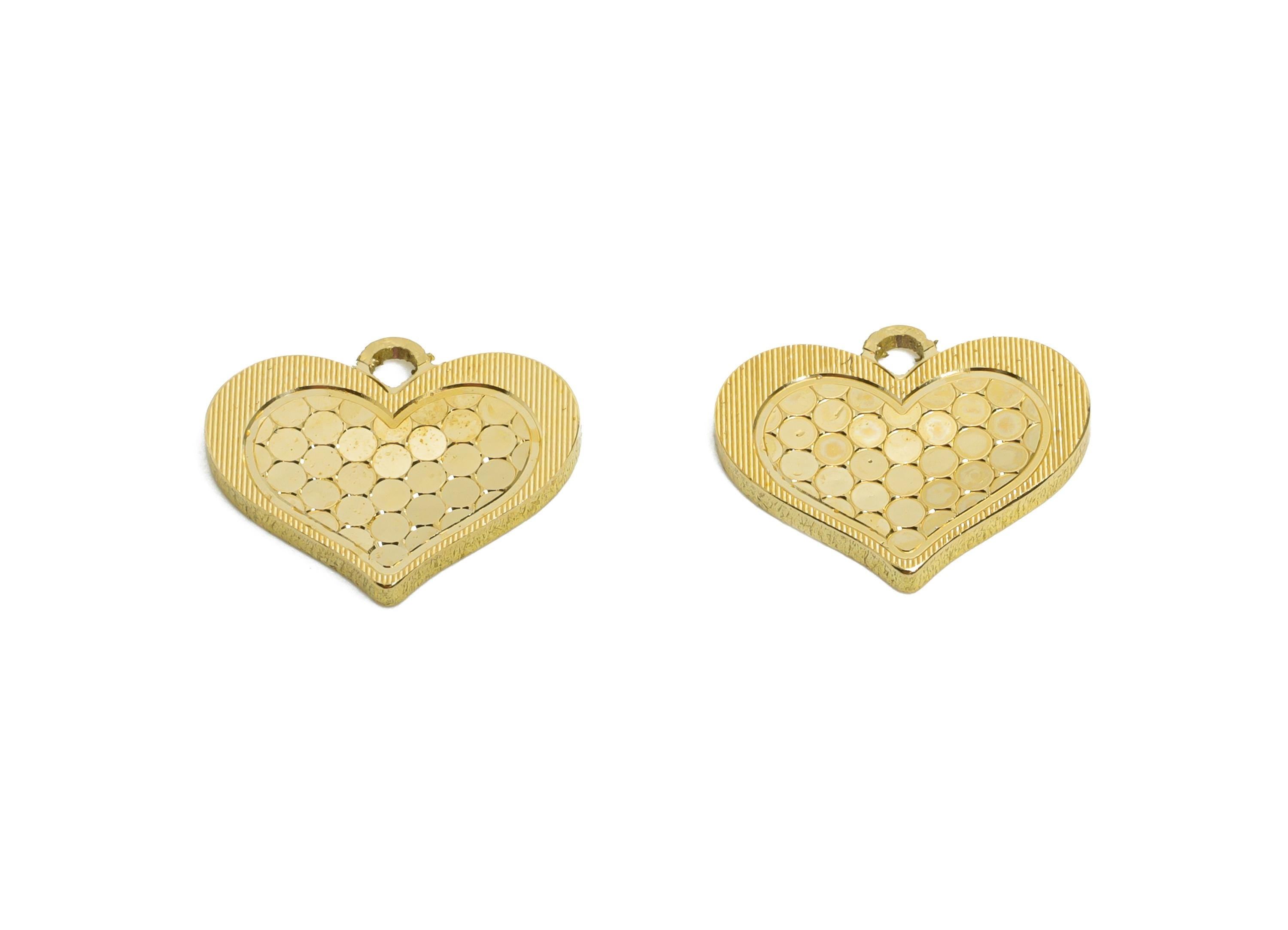 Raw Brass Heart Charms - Brass Heart Charm For Bracelet - Textured Laser Cut Charm - DIY Dainty Boho Chic Pendant - 11.75x14x1mm - PP11181 - DOMEDBAZAAR