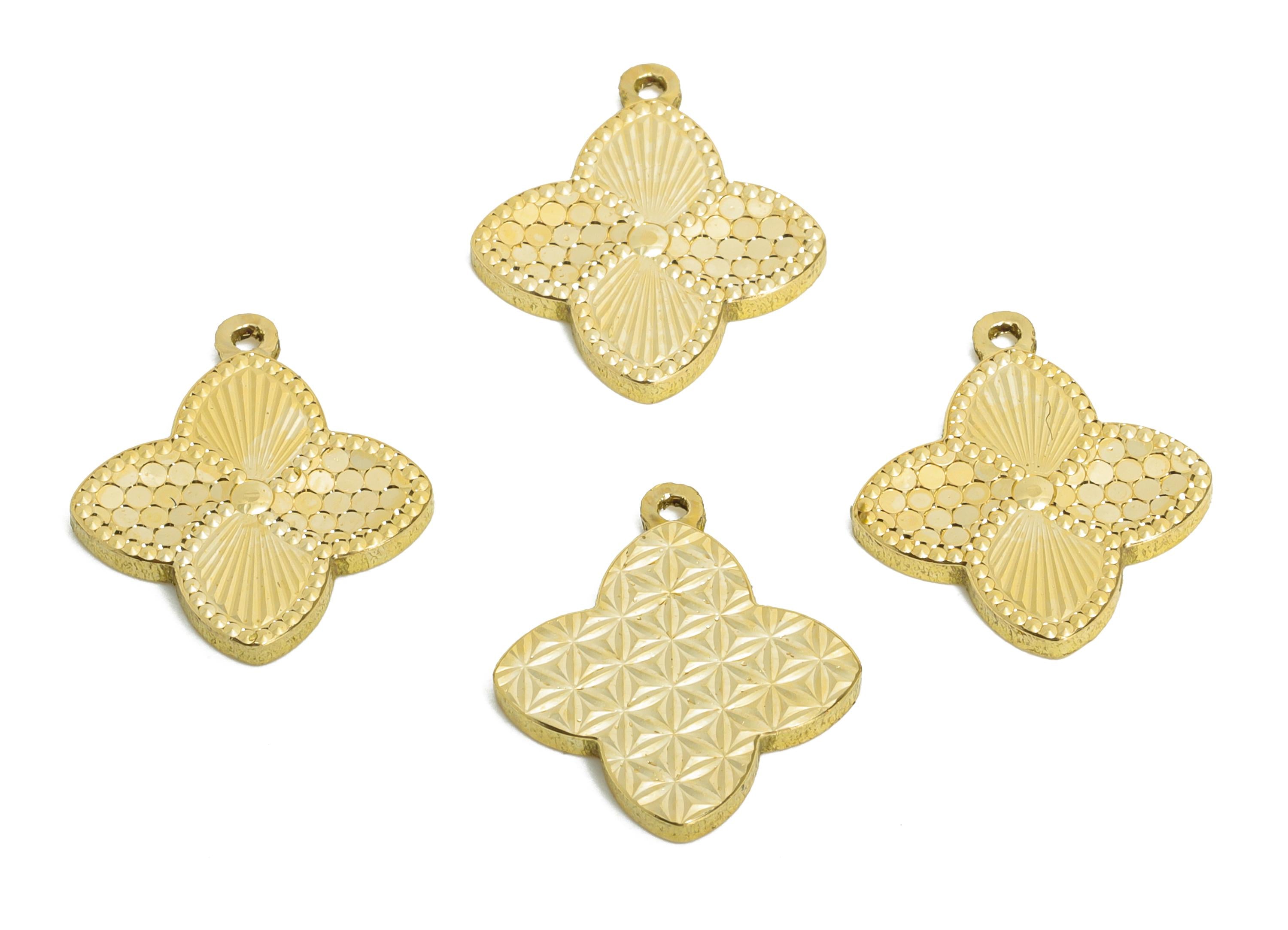 Raw Brass Flower Charms - Textured Flower Bracelet Charms - Textured Laser Cut Charm - Dainty Boho Chic Pendant - 14.78x12x1mm - PP11177 - DOMEDBAZAAR