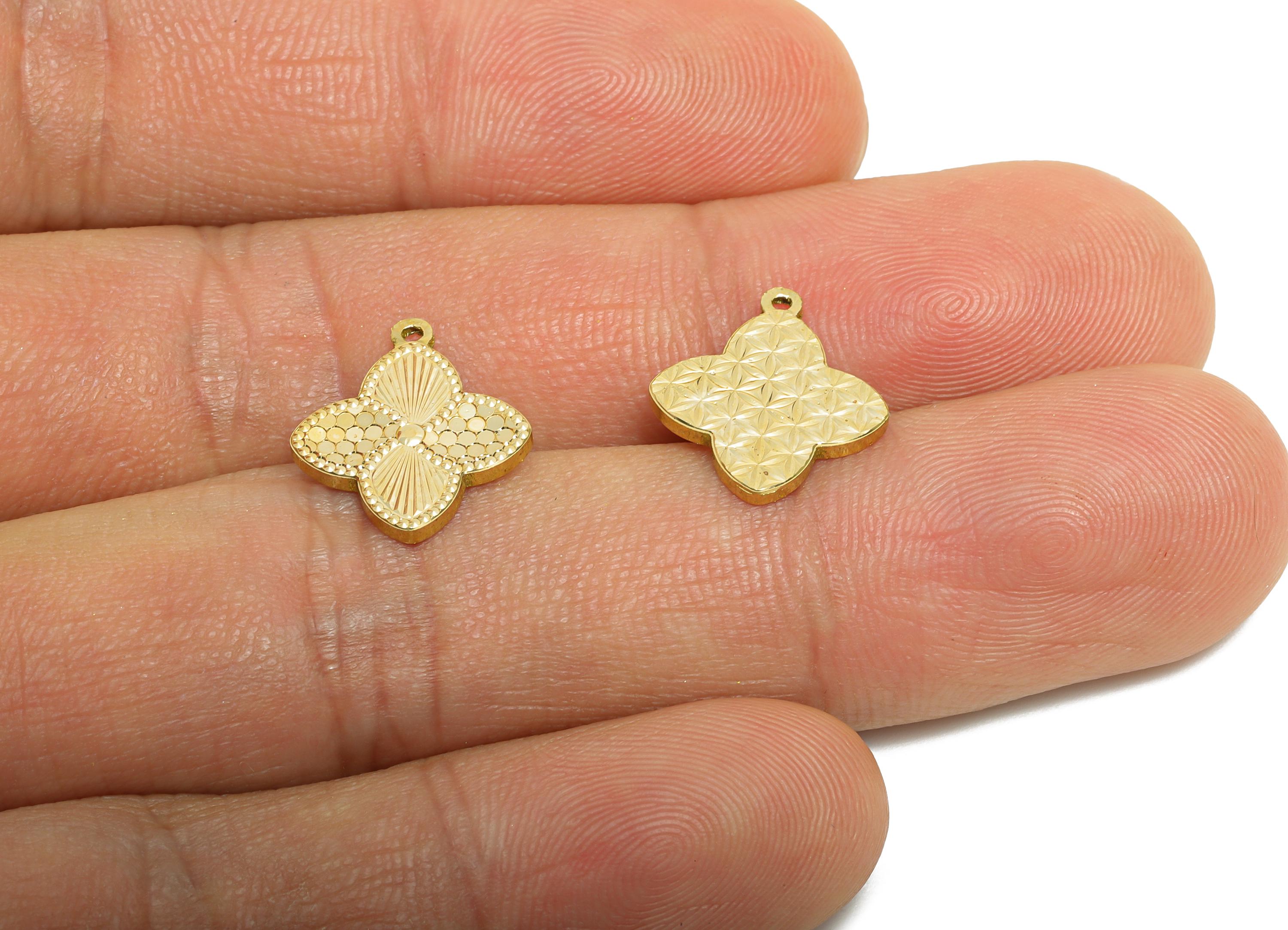 Raw Brass Flower Charms - Textured Flower Bracelet Charms - Textured Laser Cut Charm - Dainty Boho Chic Pendant - 14.78x12x1mm - PP11177 - DOMEDBAZAAR
