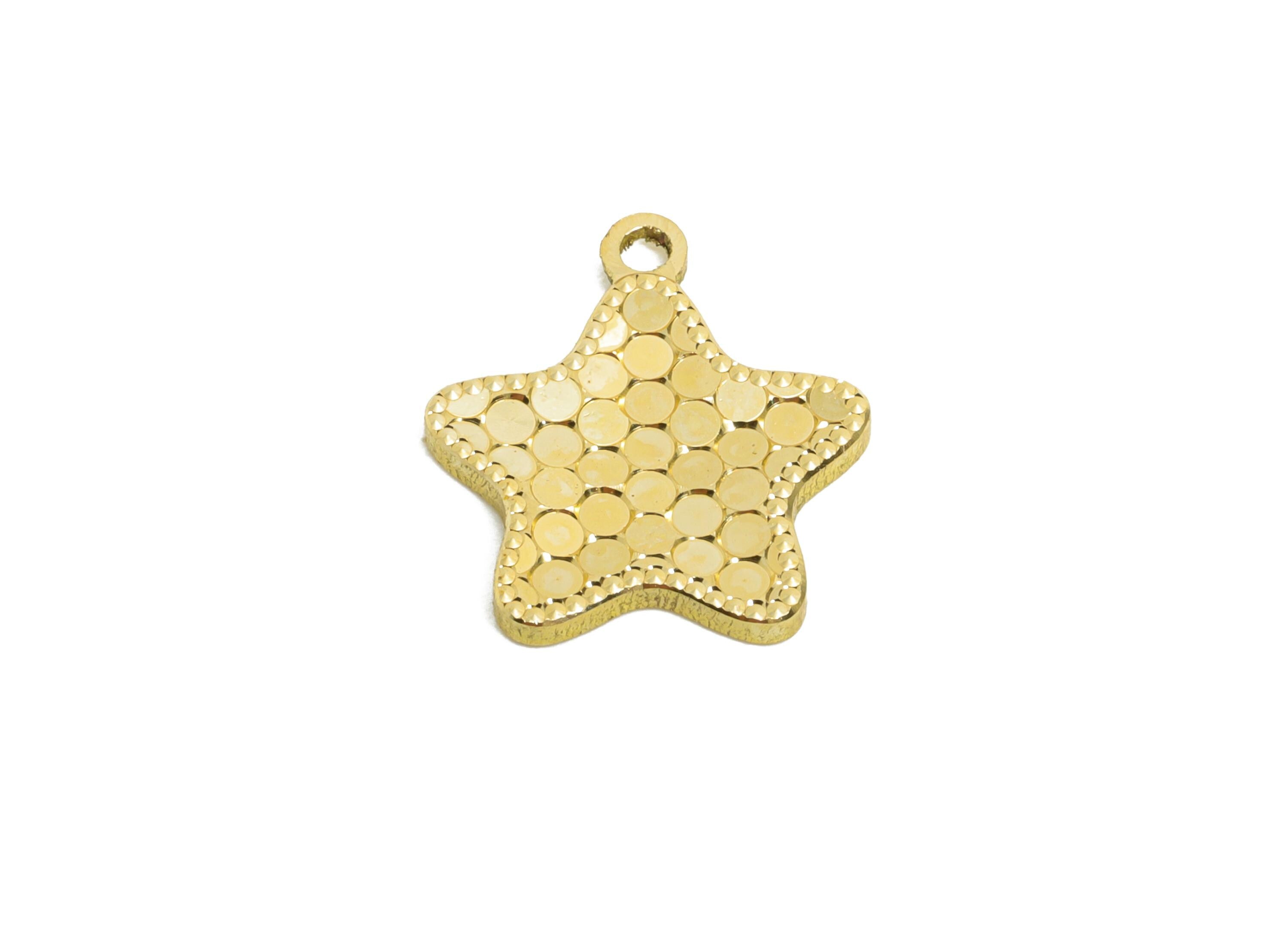 Raw Brass Star Charms - Textured Sparking Star Charms - Textured Laser Cut Charm - Dainty Boho Chic Pendant - 14x12.65x1.25mm - PP11176 - DOMEDBAZAAR