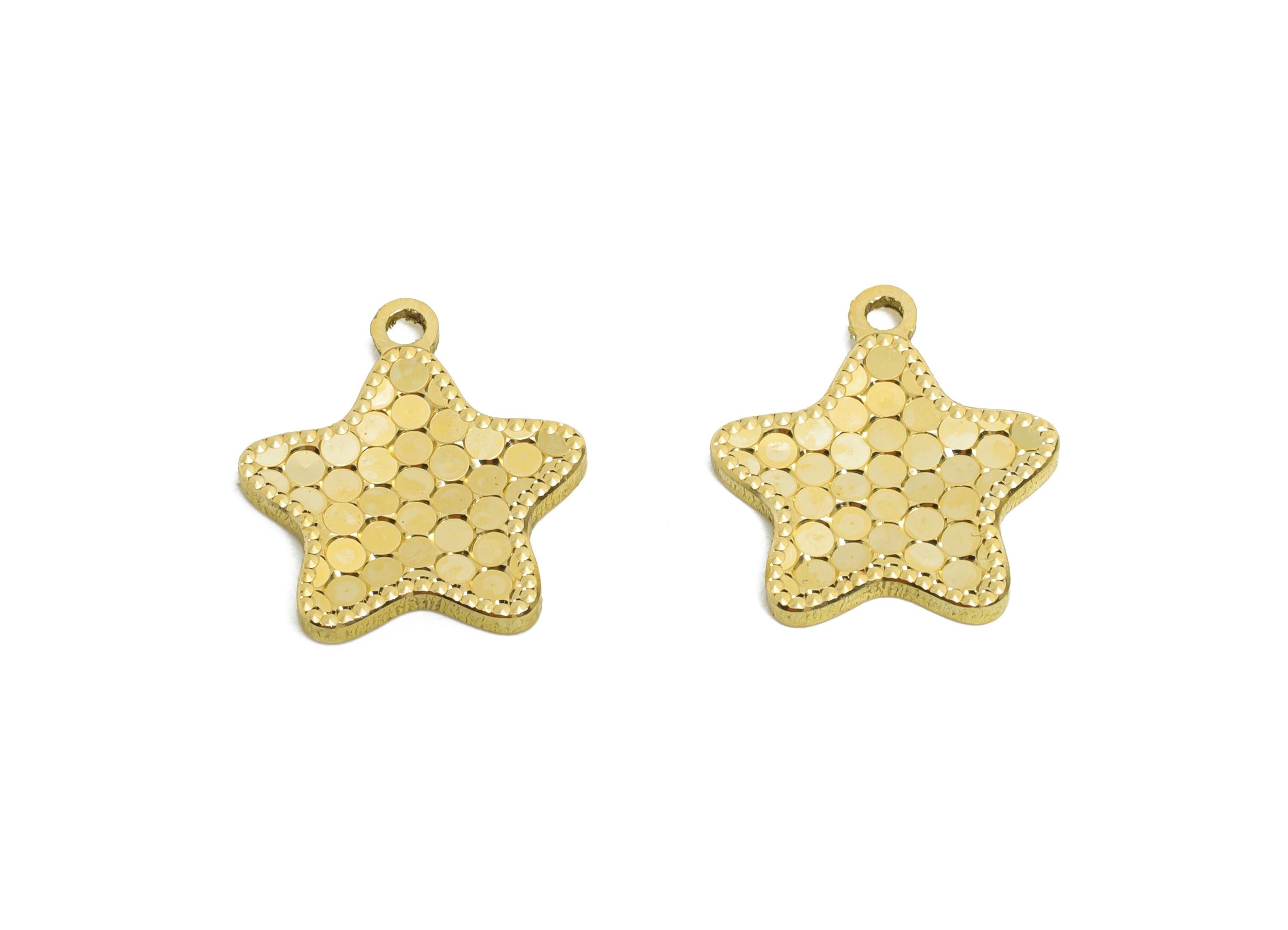 Raw Brass Star Charms - Textured Sparking Star Charms - Textured Laser Cut Charm - Dainty Boho Chic Pendant - 14x12.65x1.25mm - PP11176 - DOMEDBAZAAR