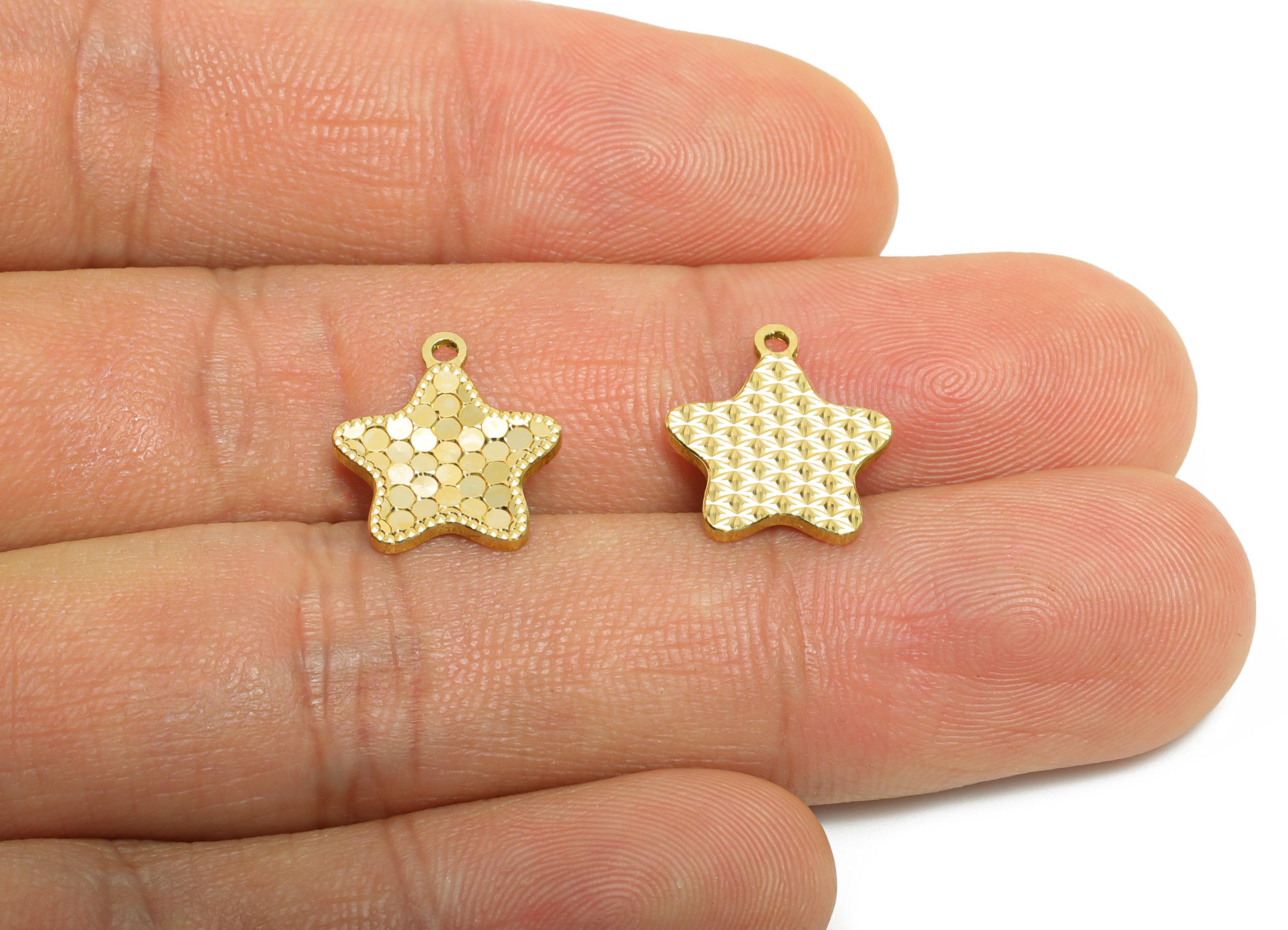 Raw Brass Star Charms - Textured Sparking Star Charms - Textured Laser Cut Charm - Dainty Boho Chic Pendant - 14x12.65x1.25mm - PP11176 - DOMEDBAZAAR