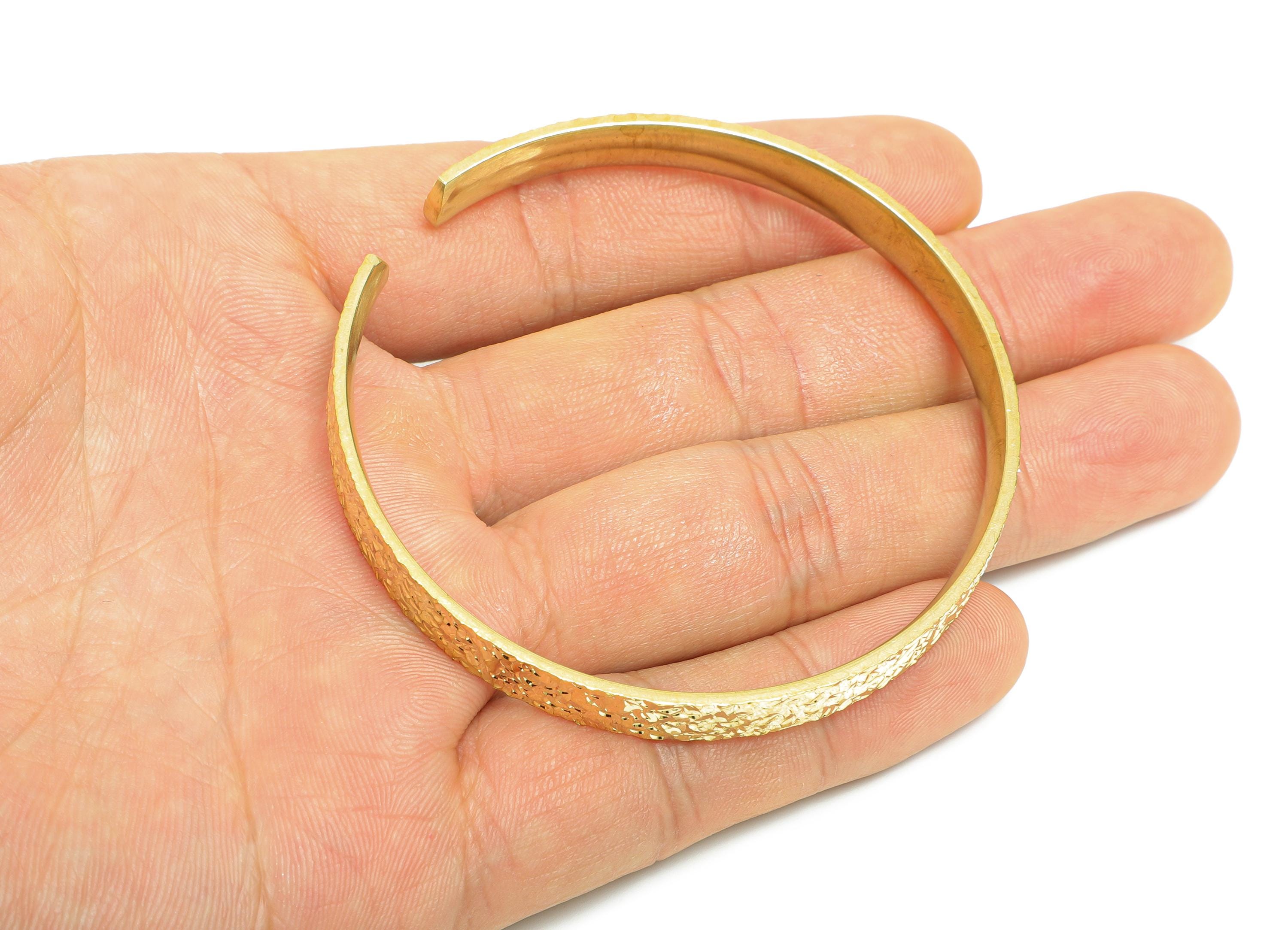 64mm Brass Open Hoop Bracelet - Raw Brass Textured Wide Bangle - Sparkling Adjustable Bracelet - Classic Jewelry - 64.37x63.87x7mm - PP11138 - DOMEDBAZAAR