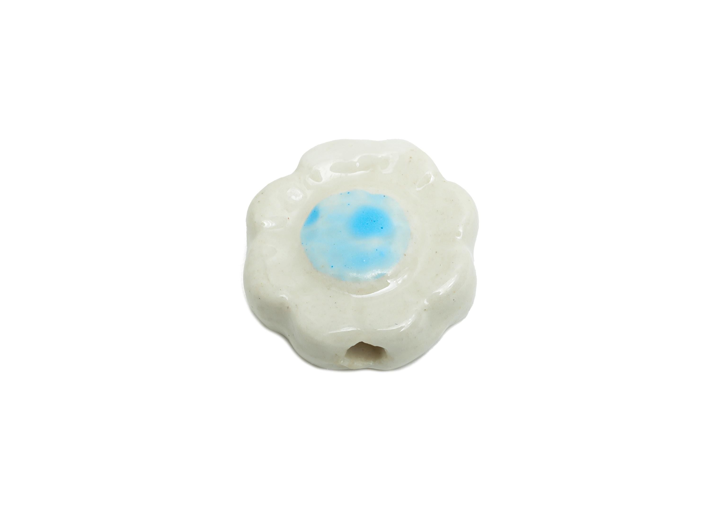 Glazed Ceramic Flower Beads - Handmade Jewelry Component - Handmade Connectors Beads - Boho Bead for DIY Crafts - 19x17x6mm - NS2838C - DOMEDBAZAAR