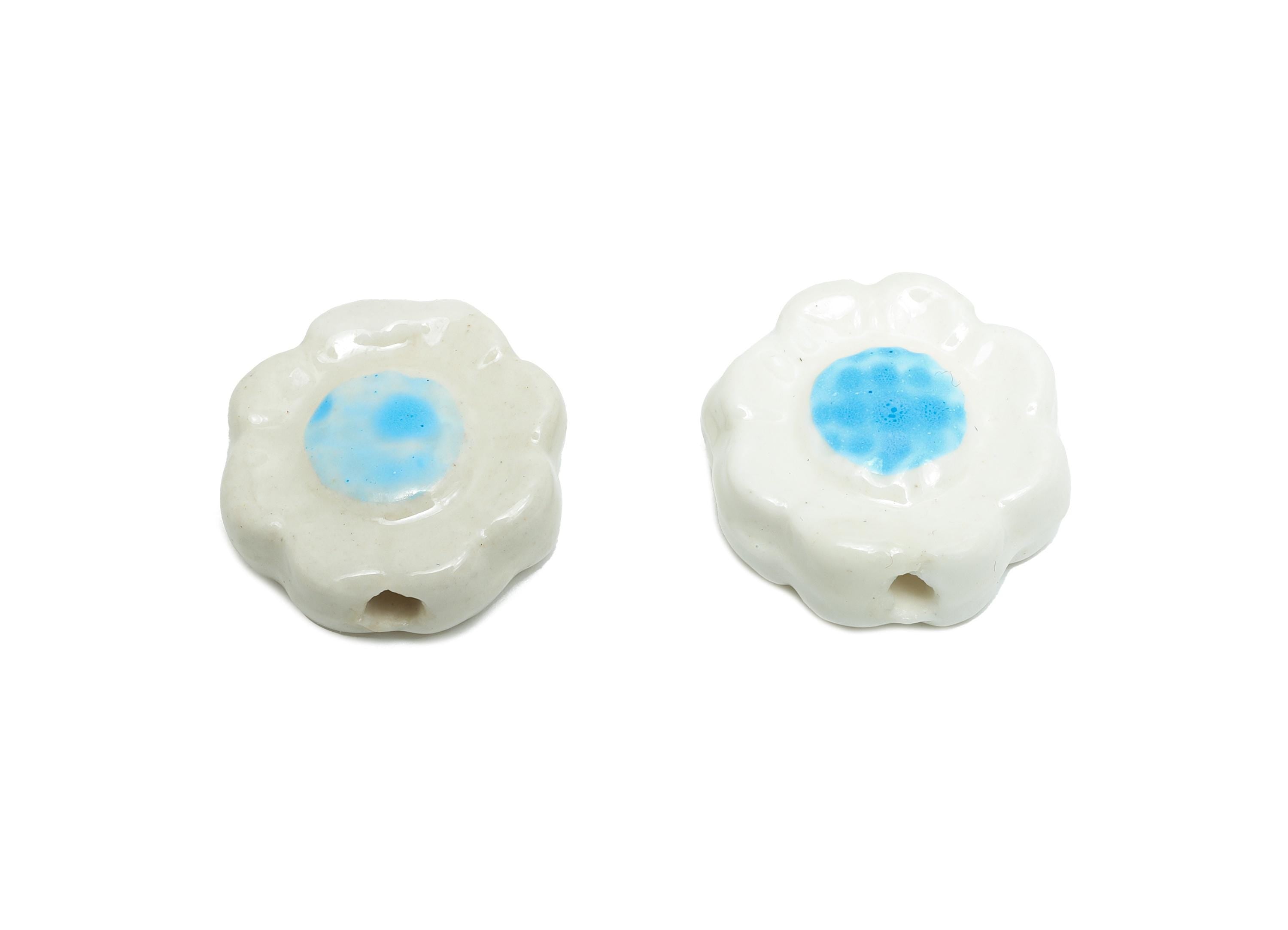Glazed Ceramic Flower Beads - Handmade Jewelry Component - Handmade Connectors Beads - Boho Bead for DIY Crafts - 19x17x6mm - NS2838C - DOMEDBAZAAR