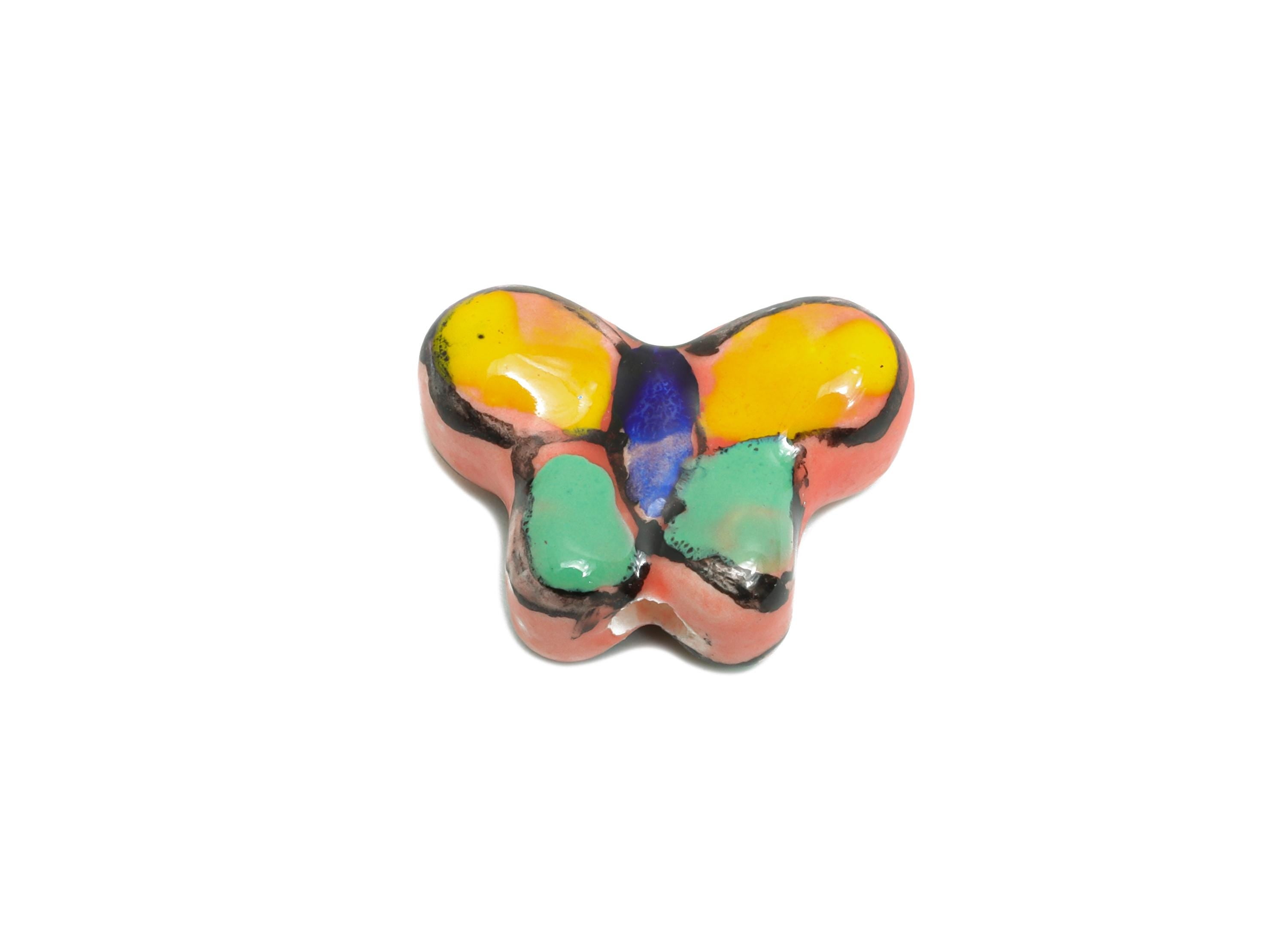 Glazed Ceramic Butterfly Beads - Colorful Jewelry Component - Handmade Beads Connectors - DIY Jewelry Beads - 13.28x17.34x7.21mm - NS2820 - DOMEDBAZAAR