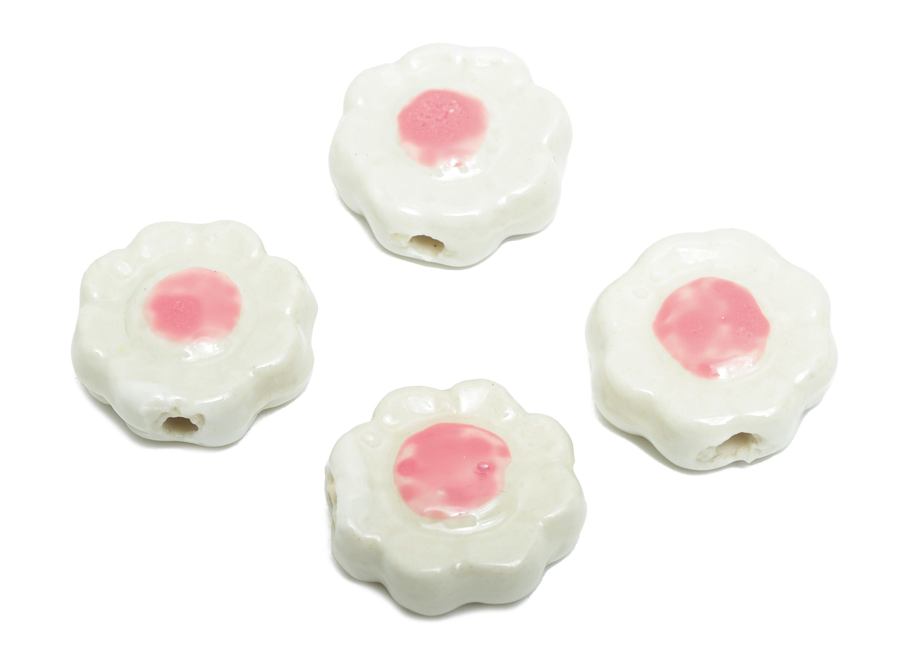 Glazed Ceramic Flower Beads - Handmade Jewelry Component - Handmade Connectors Beads - Boho Bead for DIY Crafts - 19x17x6mm - NS2838A - DOMEDBAZAAR