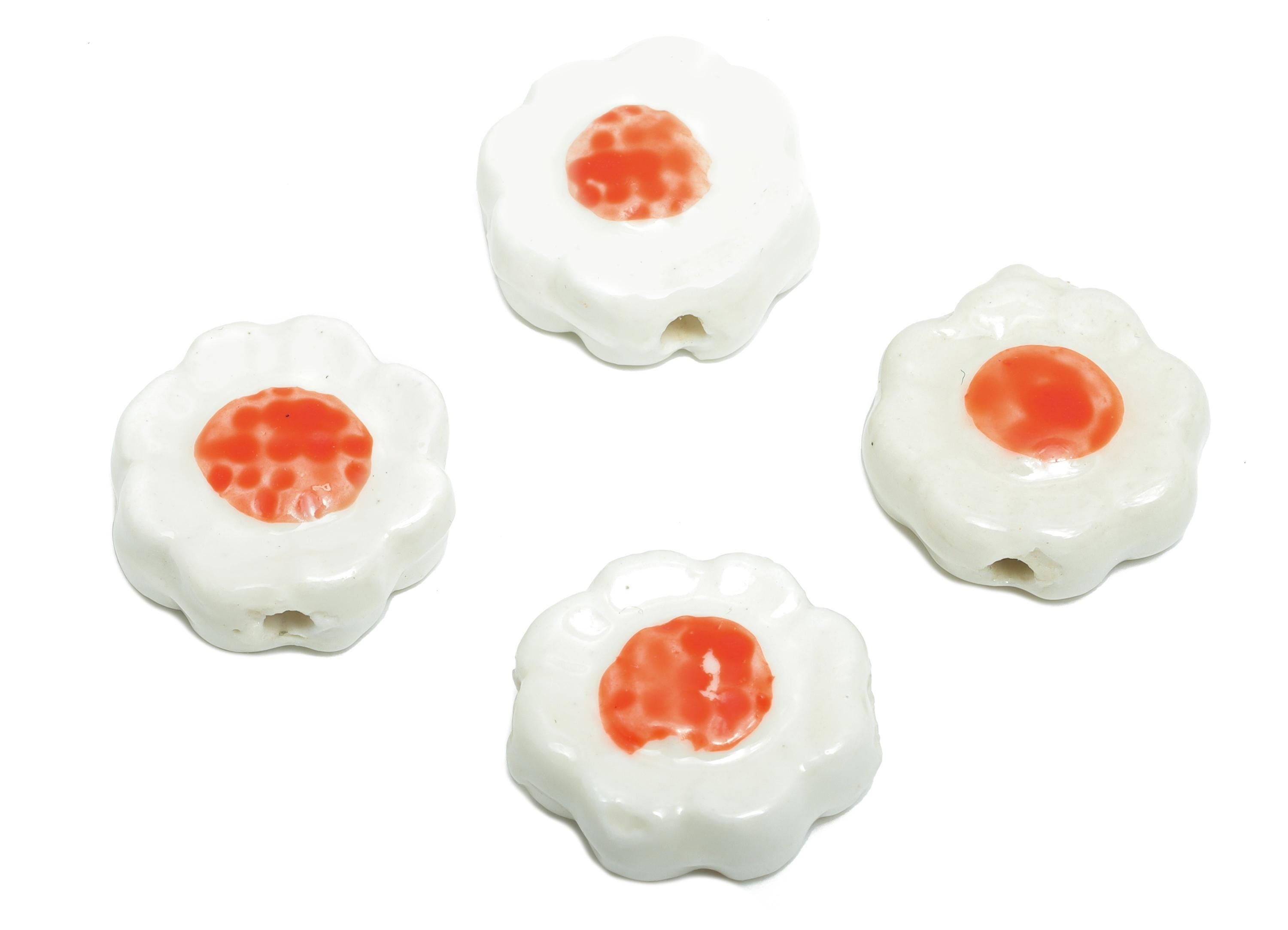 Glazed Ceramic Flower Beads - Handmade Jewelry Component - Handmade Connectors Beads - Boho Bead for DIY Crafts - 19x17x6mm - NS2838B - DOMEDBAZAAR