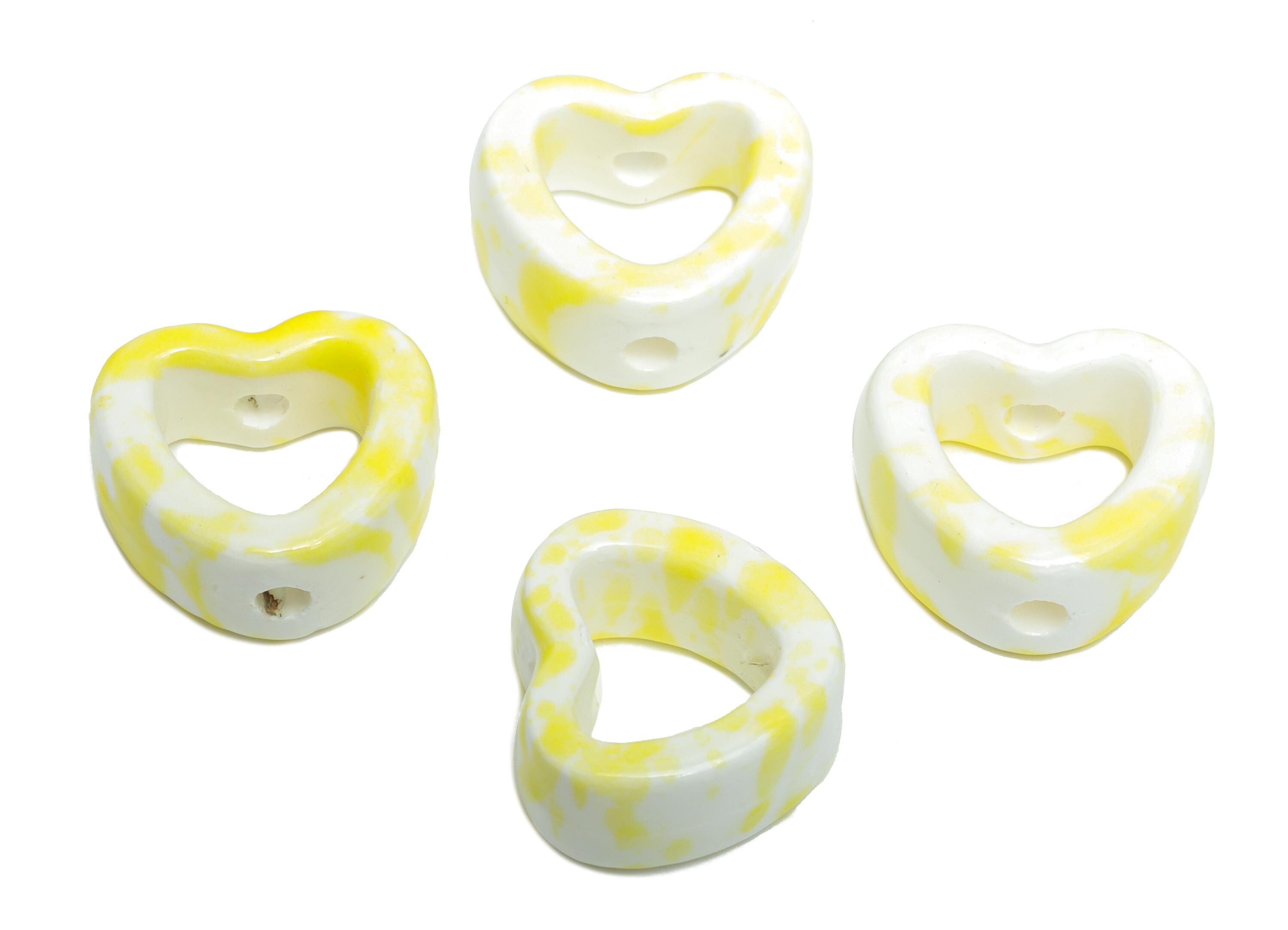 Glazed Ceramic Heart Beads - Artisan Heart Bead - Handmade Connectors Beads - DIY Jewelry Making- for Bracelets - 13x15x6.62mm - NS2847E - DOMEDBAZAAR