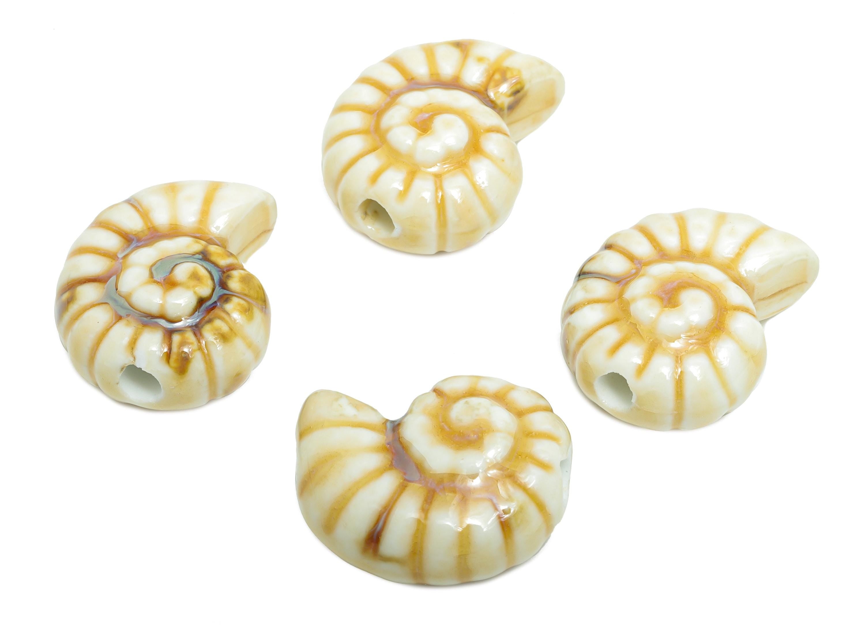 Glazed Ceramic Snails Beads - Ceramic Spiral Jewelry Component - Handmade Beads Connector - Jewelry Making Beads - 20.1x15.95x10mm - NS2852A - DOMEDBAZAAR