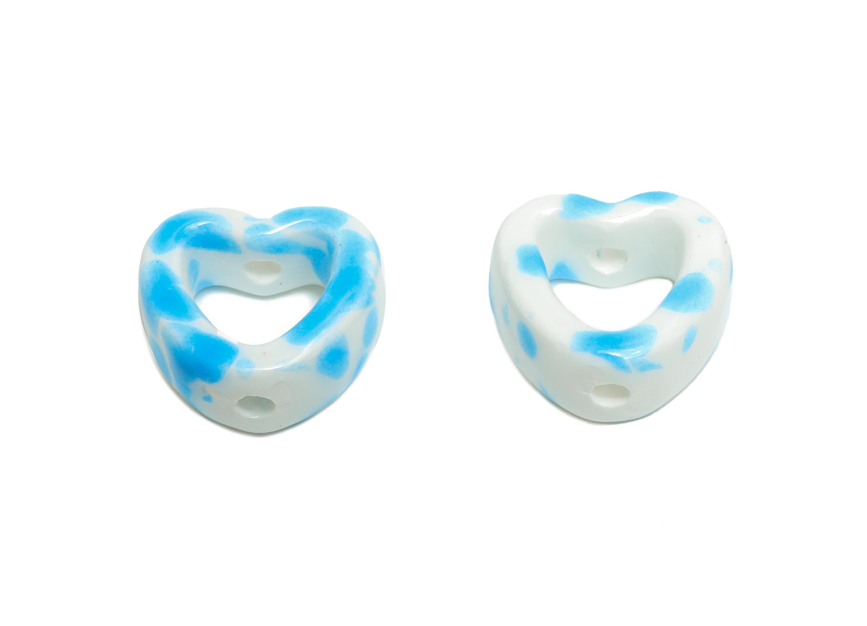 Glazed Ceramic Heart Beads - Artisan Heart Bead - Handmade Connectors Beads - DIY Jewelry Making- for Bracelets - 13x15x6.62mm - NS2847B - DOMEDBAZAAR