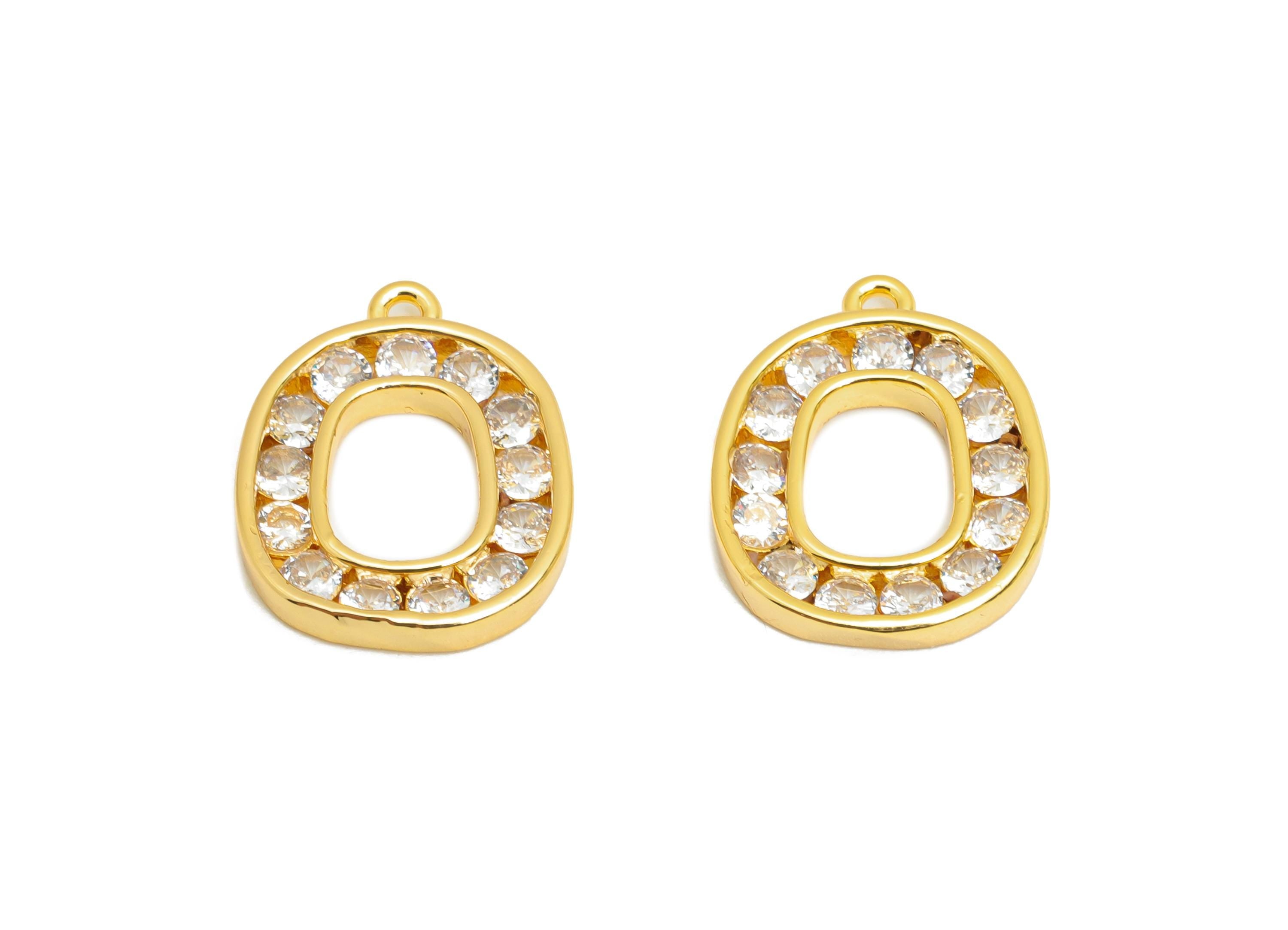 Brass Geometry Earring Charm - Brass Sparkling Zircon Pendant - Crystal Alphabet CZ Charm - 18K Real Gold Plated - 8x13.6x2mm - RGP9674 - DOMEDBAZAAR
