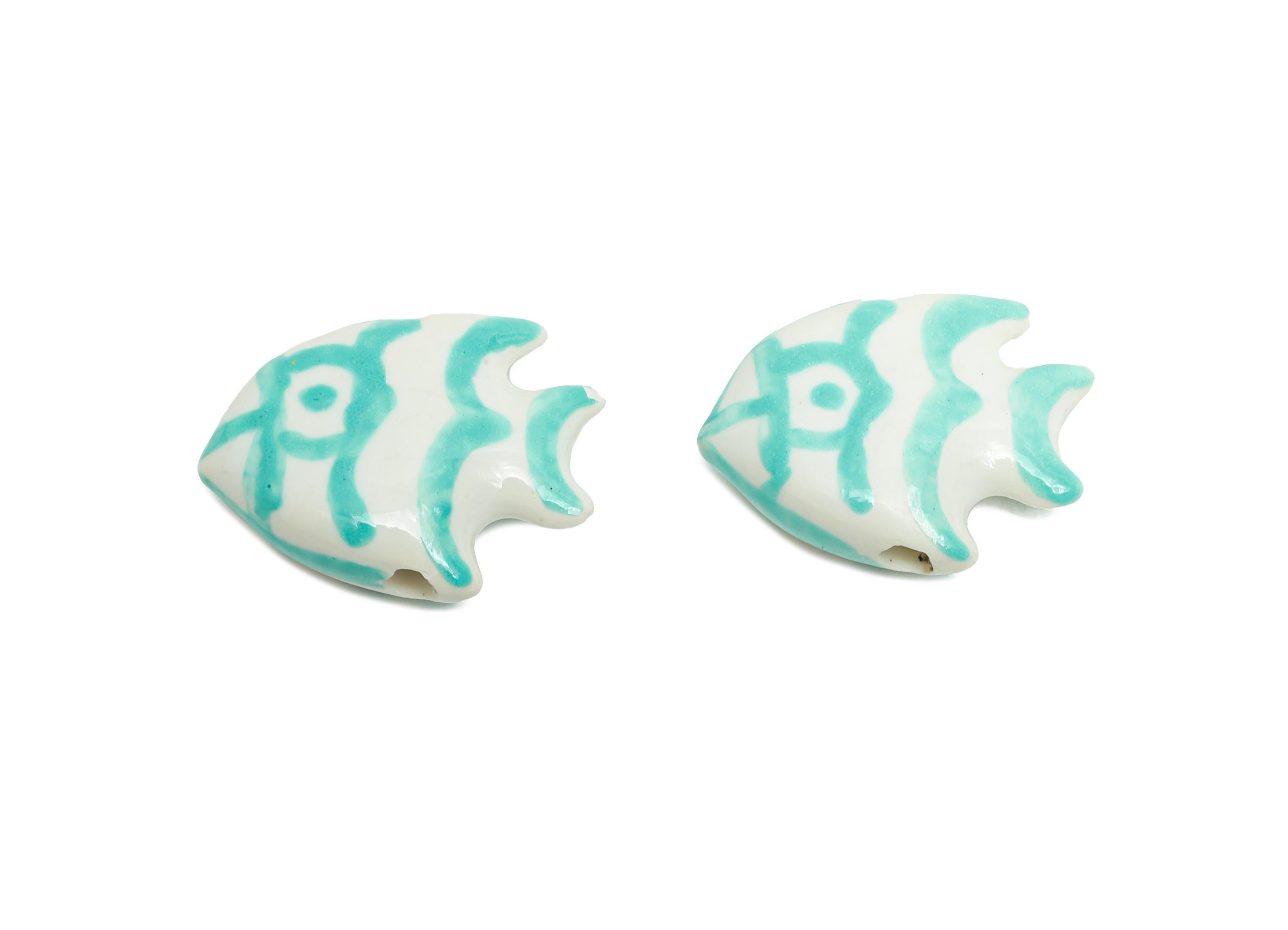 Glazed Ceramic Fish Beads - Colorful Tropical Fish Marine Beads - Handmade Beads Connector - Jewelry Component - 21x17.36x6.63mm - NS2853A - DOMEDBAZAAR