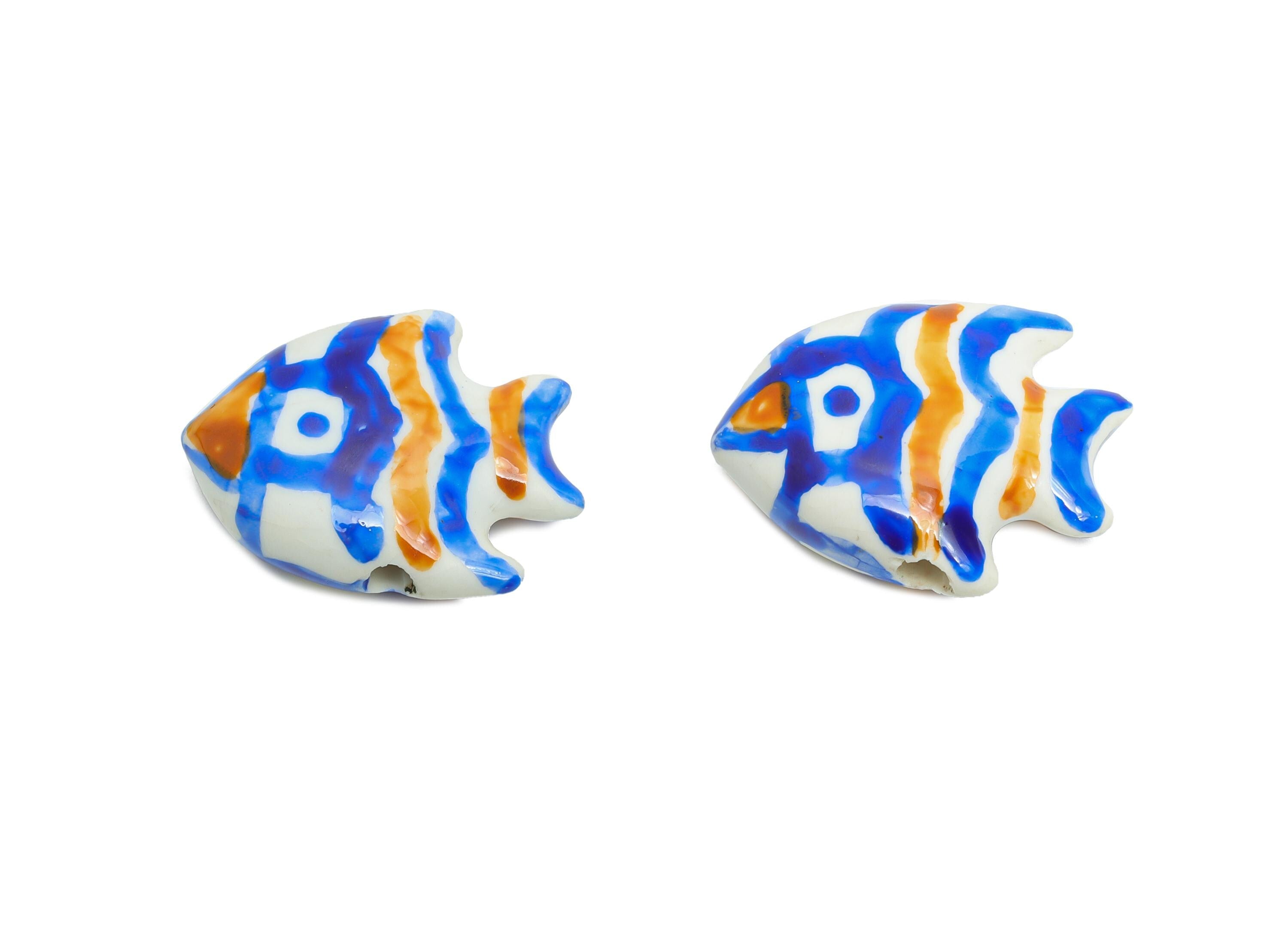 Glazed Ceramic Fish Beads - Colorful Tropical Fish Marine Beads - Handmade Beads Connector - Jewelry Component - 22x17.34x6.8mm - NS2853D - DOMEDBAZAAR