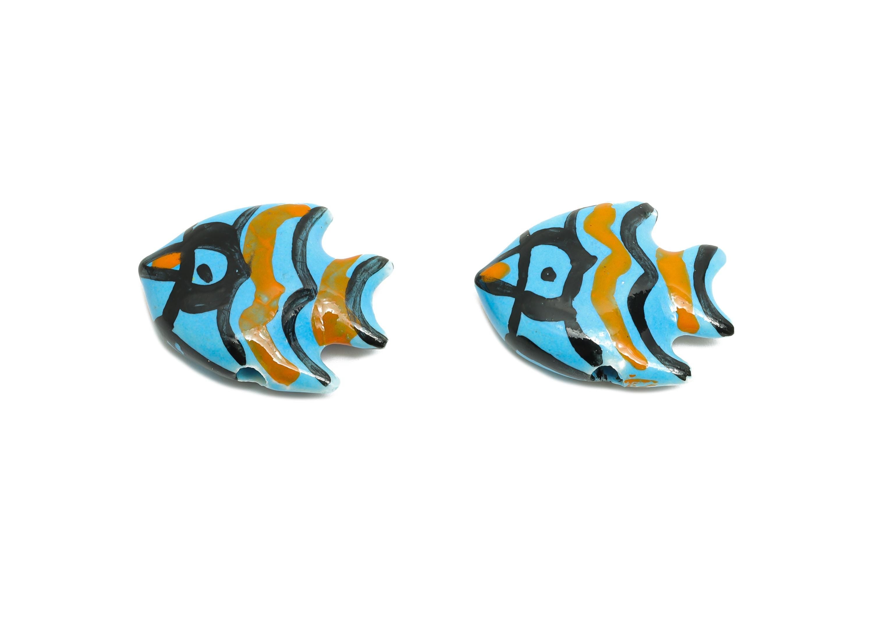 Glazed Ceramic Fish Beads - Colorful Tropical Fish Marine Beads - Handmade Bead Connector - Jewelry Component - 21.19x17.09x6.71mm - NS2853E - DOMEDBAZAAR