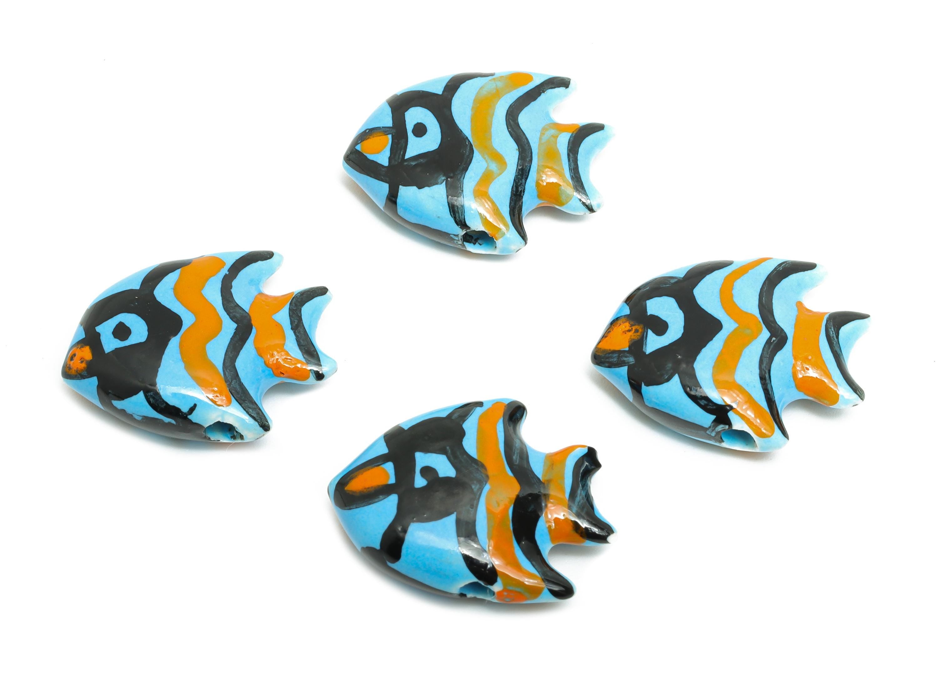 Glazed Ceramic Fish Beads - Colorful Tropical Fish Marine Beads - Handmade Bead Connector - Jewelry Component - 21.19x17.09x6.71mm - NS2853E - DOMEDBAZAAR