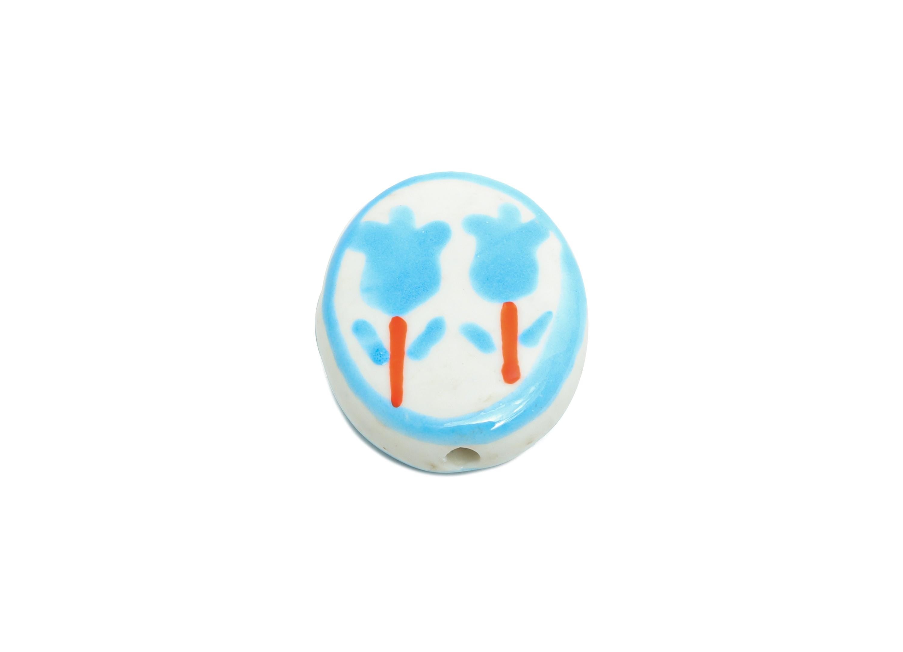Glazed Ceramic Oval Tulip Bead - Blue Flower Nature Ceramic Beads - Handmade Beads Connectors - Jewelry DIY Bead - 19.64x16.07x5mm - NS2848A - DOMEDBAZAAR