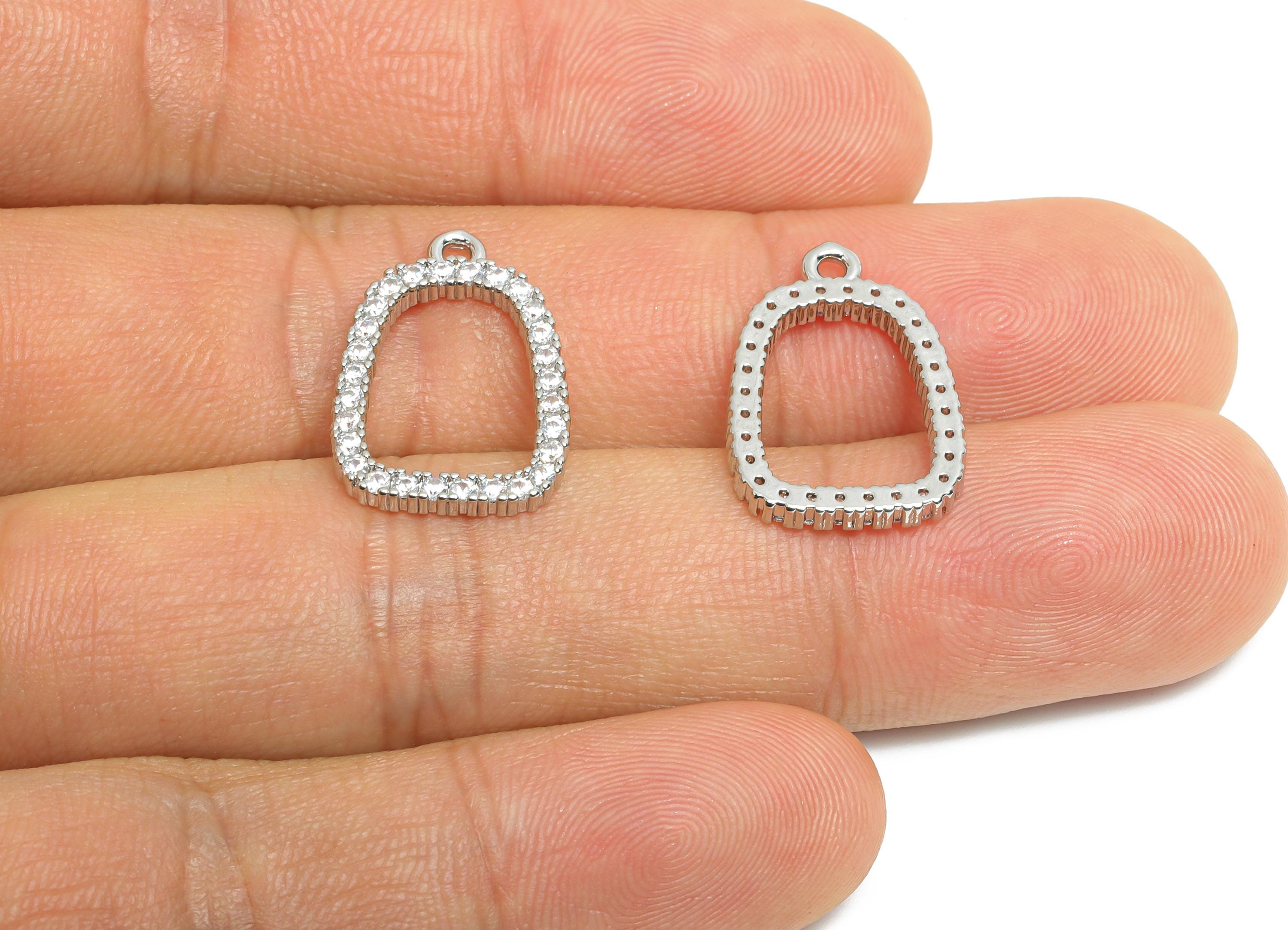 Brass Geometry Earring Charm - Brass Dazzling Zircon Pendant - Crystal Customized Jewelry  - 18K Real White Gold Plated - 19x13x1mm-RGP9677S - DOMEDBAZAAR