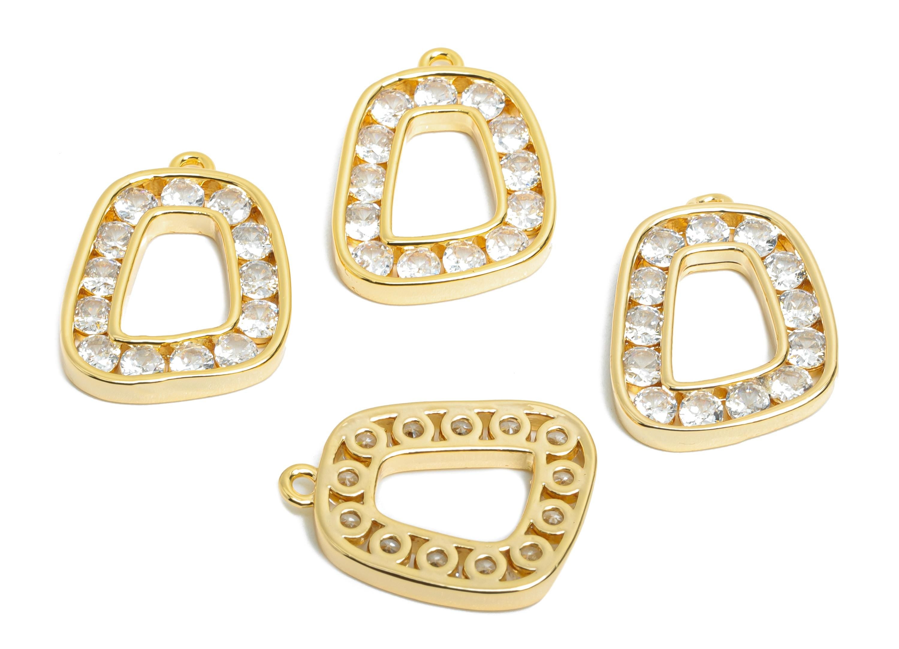 Gold Alphabet Charm - Brass Dainty Geometry Zircon Pendant - Sparkling Gold Letter Accessory - 18K Real Gold Plated - 18x14x2.3mm - RGP9671 - DOMEDBAZAAR