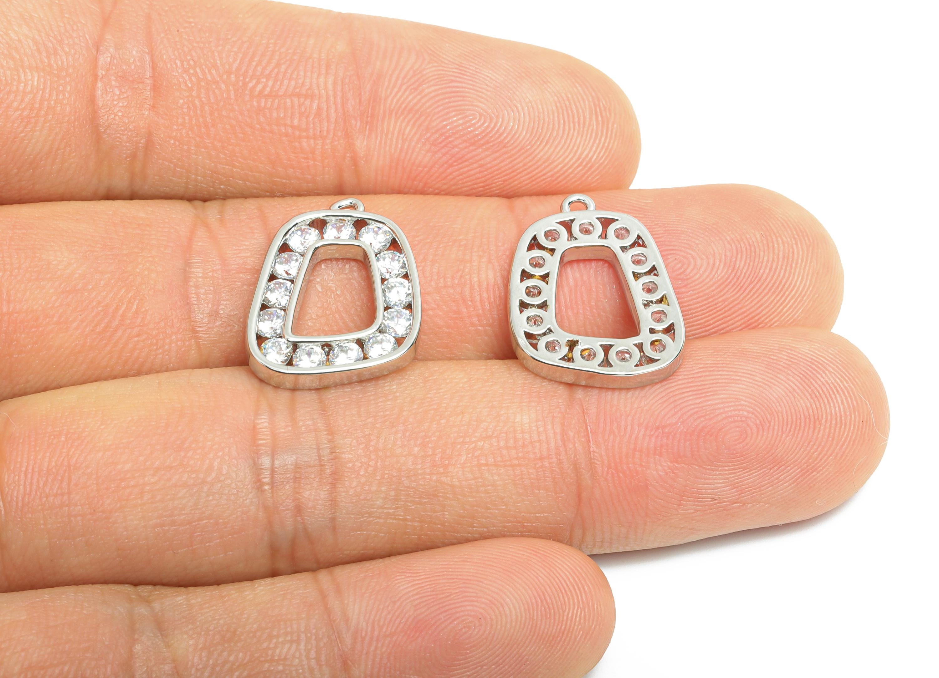 Silver Alphabet Charm - Brass Dainty Geometry Zircon Pendant - Sparkling Letter Accessory - 18K Real White Gold Plated - 18x14x2mm -RGP9671S - DOMEDBAZAAR