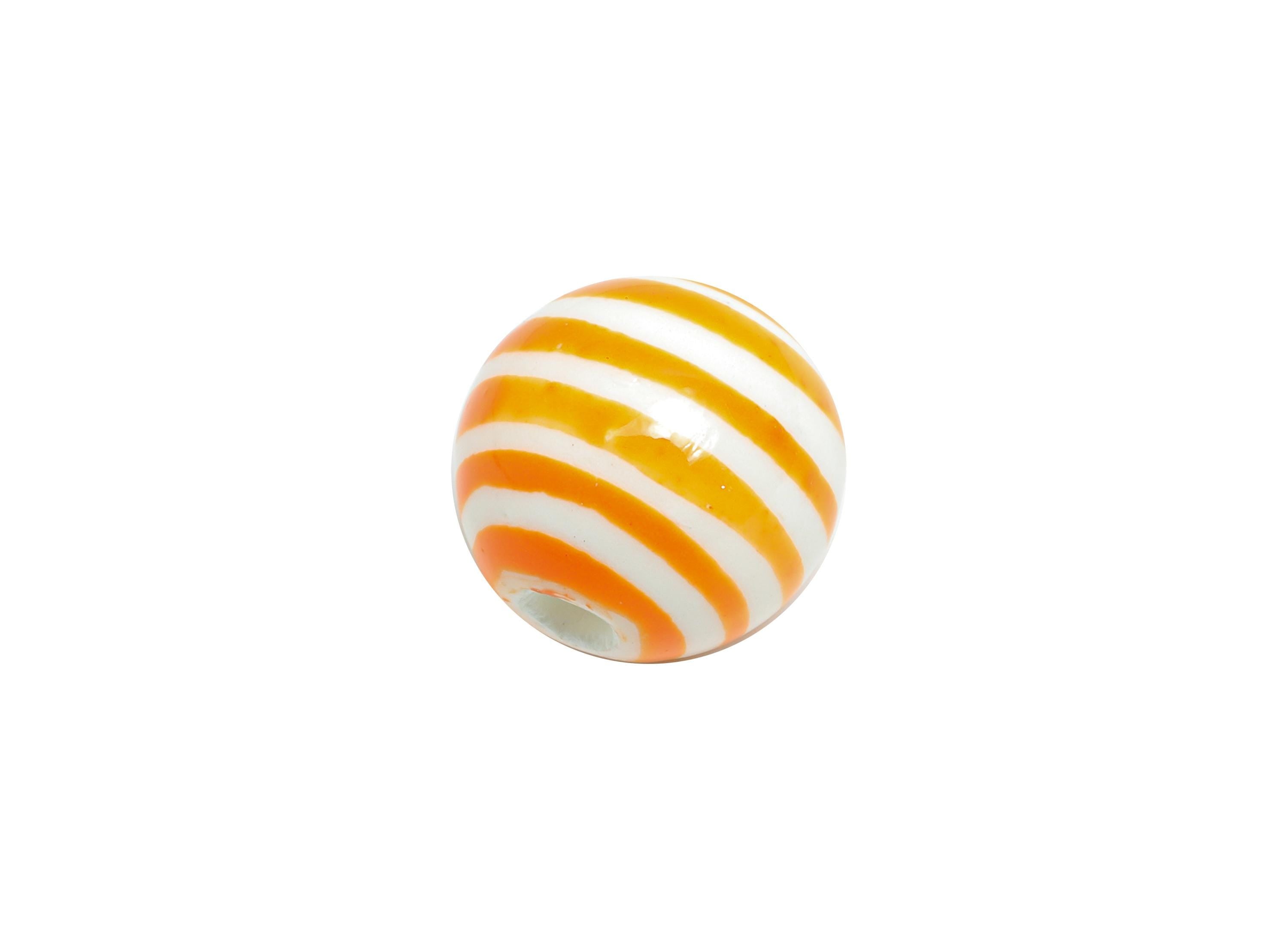 Orange Striped Ceramic Beads - Colorful Handmade Bead - Fun Beads for Creative Jewelry Projects - Bright Summer Bead - 11x12x12mm - NS2858D - DOMEDBAZAAR
