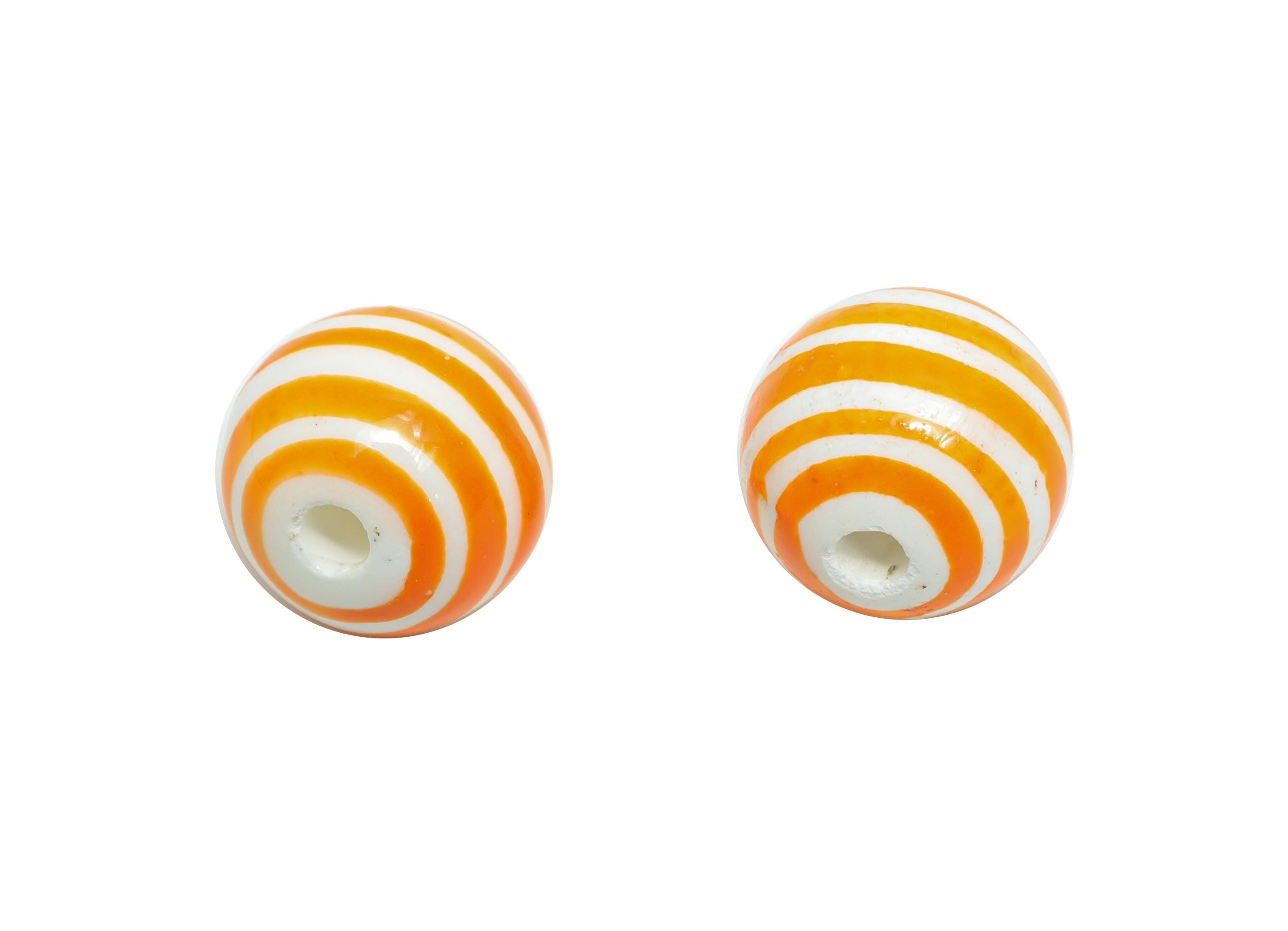 Orange Striped Ceramic Beads - Colorful Handmade Bead - Fun Beads for Creative Jewelry Projects - Bright Summer Bead - 11x12x12mm - NS2858D - DOMEDBAZAAR