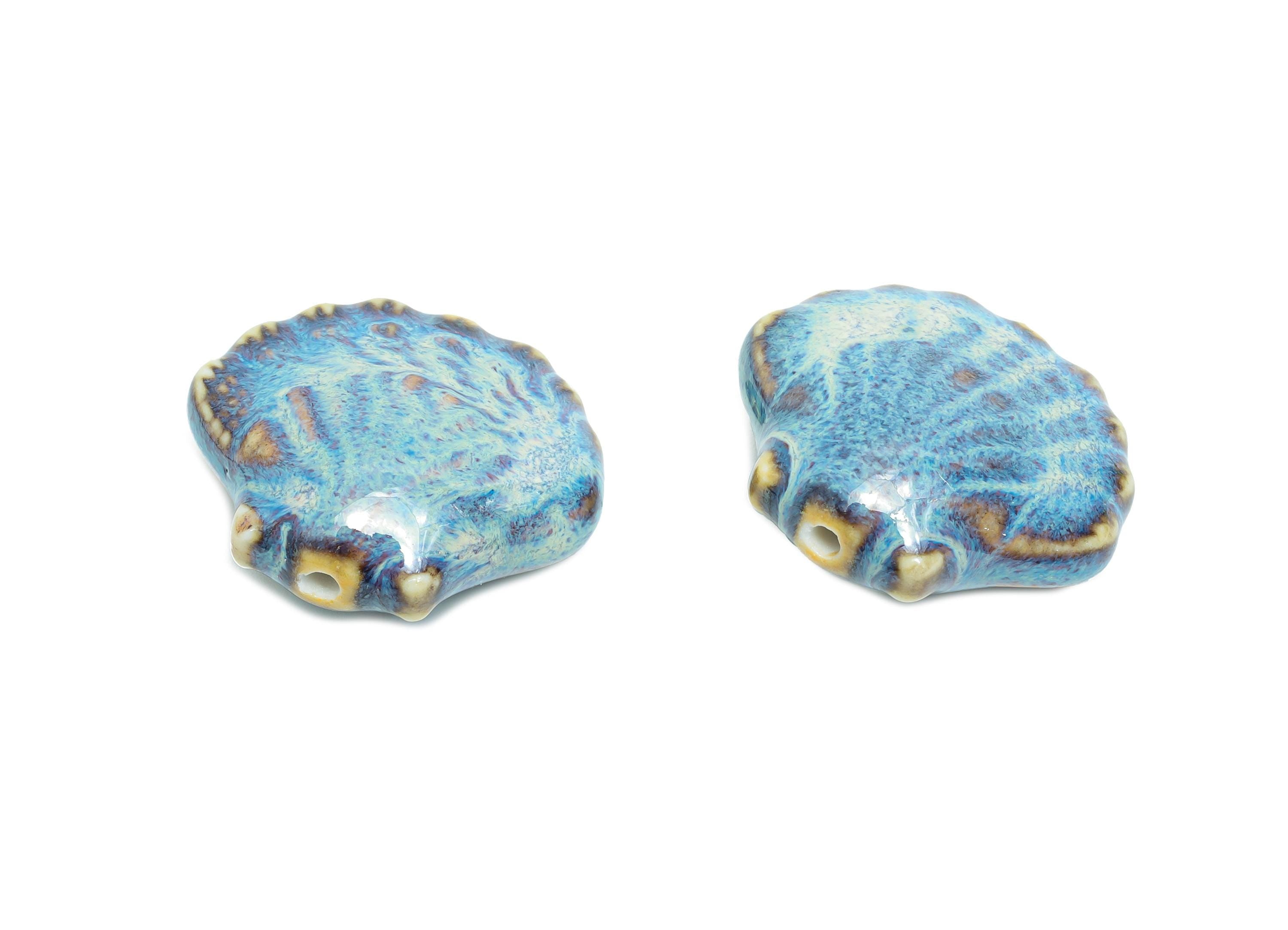 Ceramic Seashell Bead - Textured Handmade Bead - Bohemian Beach-Themed Jewelry - Handmade Bead for Jewelry Making - 25x27x11.39mm - NS2859D - DOMEDBAZAAR