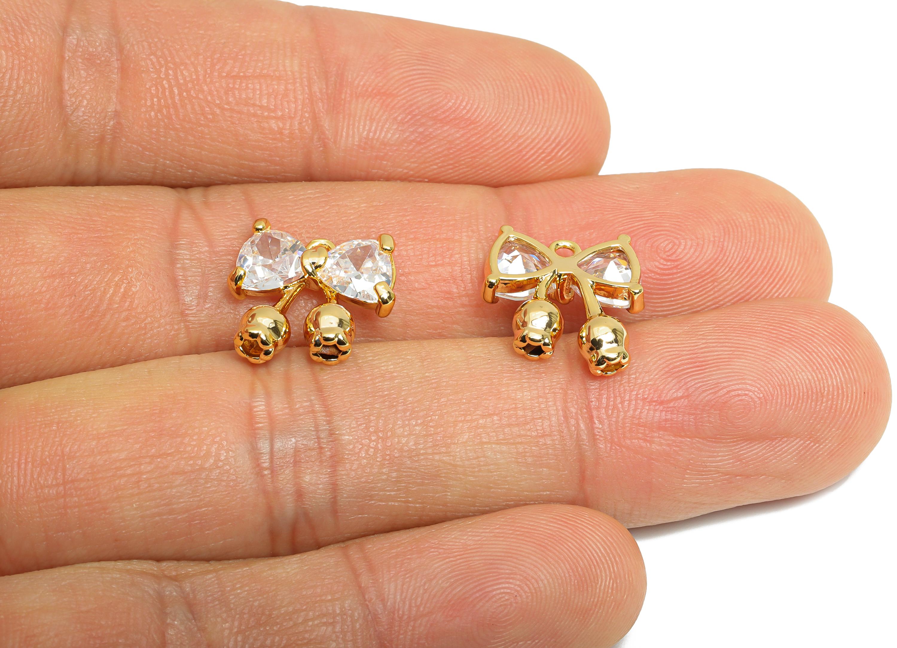 Brass Luxury Bow Pendant - Brass Dainty Butterfly Bow Zircon Pendant - Modern Floral Charm - 18K Real Gold Plating - 14x13x4mm - RGP9678 - DOMEDBAZAAR