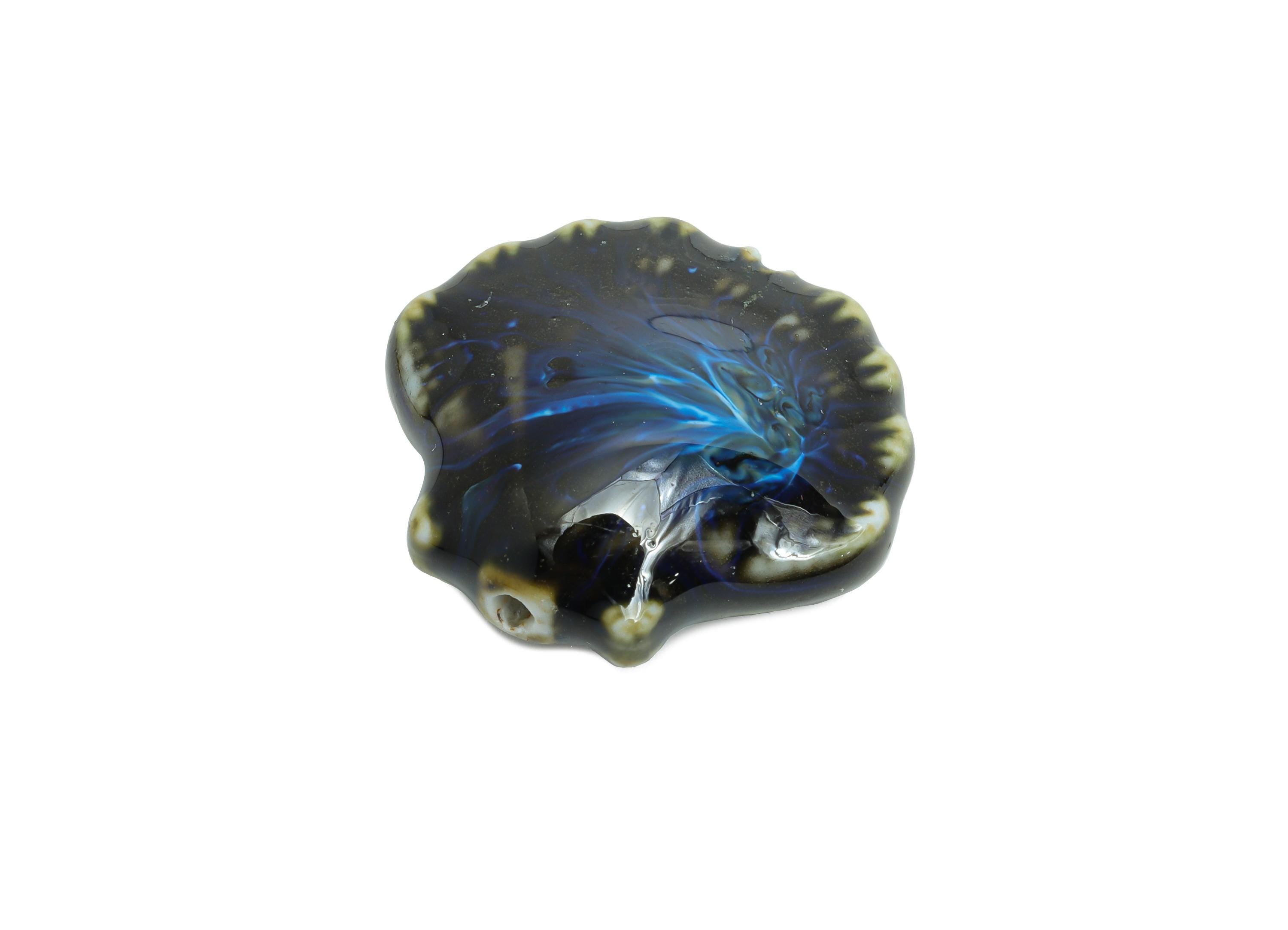 Ceramic Seashell Bead - Textured Handmade Bead - Bohemian Beach-Themed Jewelry - Handmade Bead for Jewelry Making - 25x27x11.39mm - NS2859A - DOMEDBAZAAR