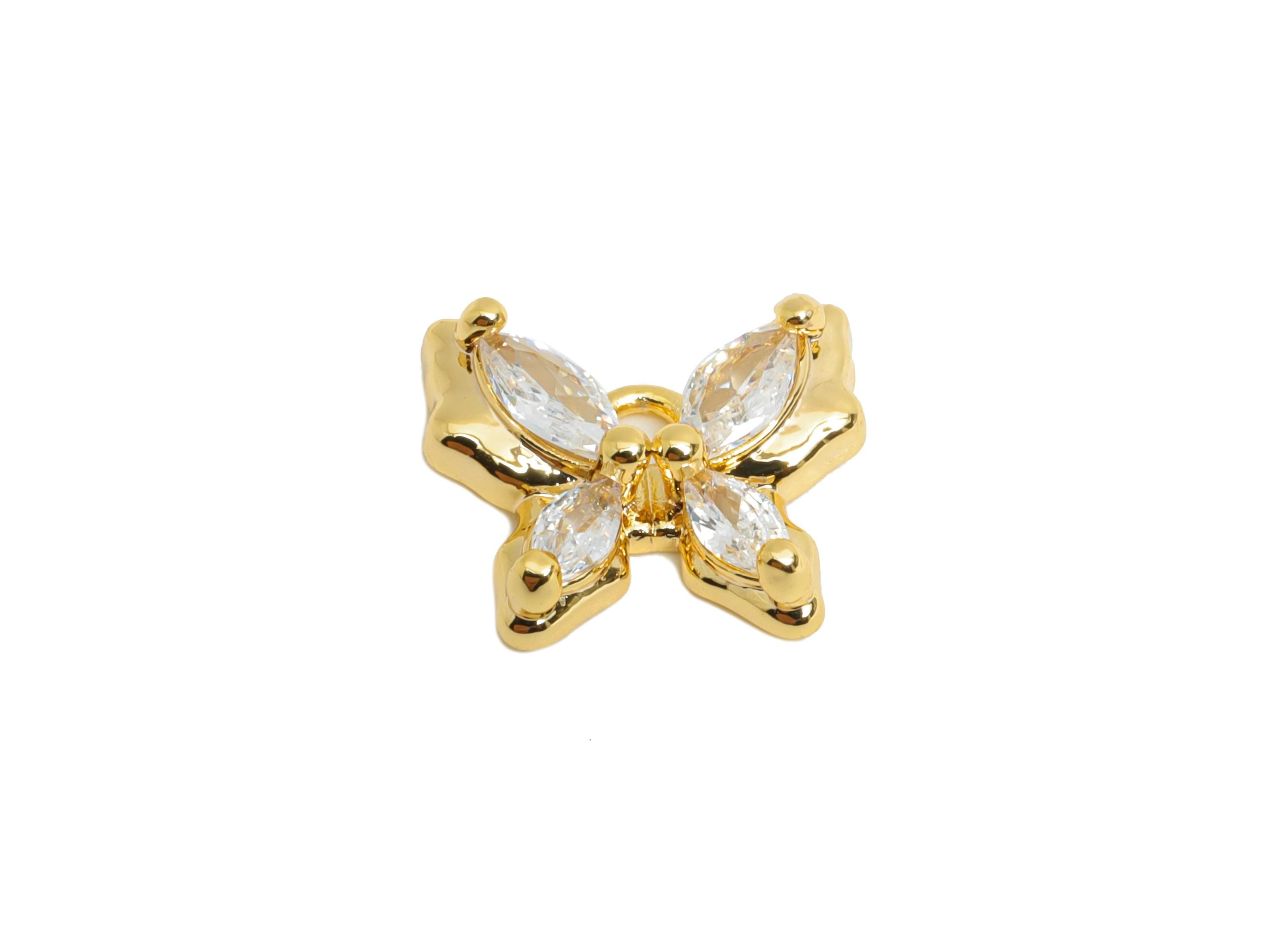Brass Butterfly Pendant - Brass Dainty Marquise Zircon Pendant - Lightweight Butterfly Charm - 18K Real Gold Plating - 11x9.3x3mm - RGP9676 - DOMEDBAZAAR