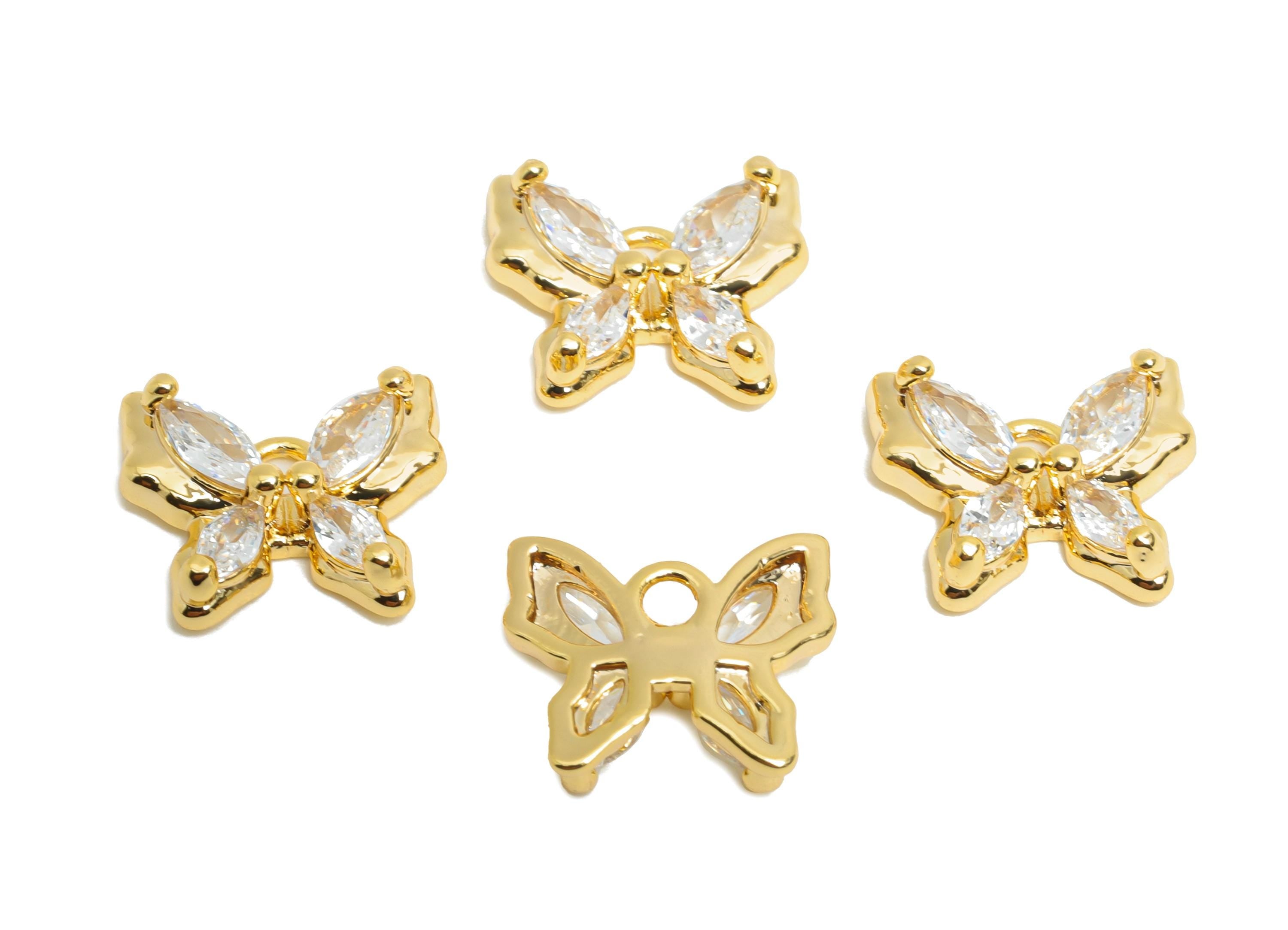 Brass Butterfly Pendant - Brass Dainty Marquise Zircon Pendant - Lightweight Butterfly Charm - 18K Real Gold Plating - 11x9.3x3mm - RGP9676 - DOMEDBAZAAR