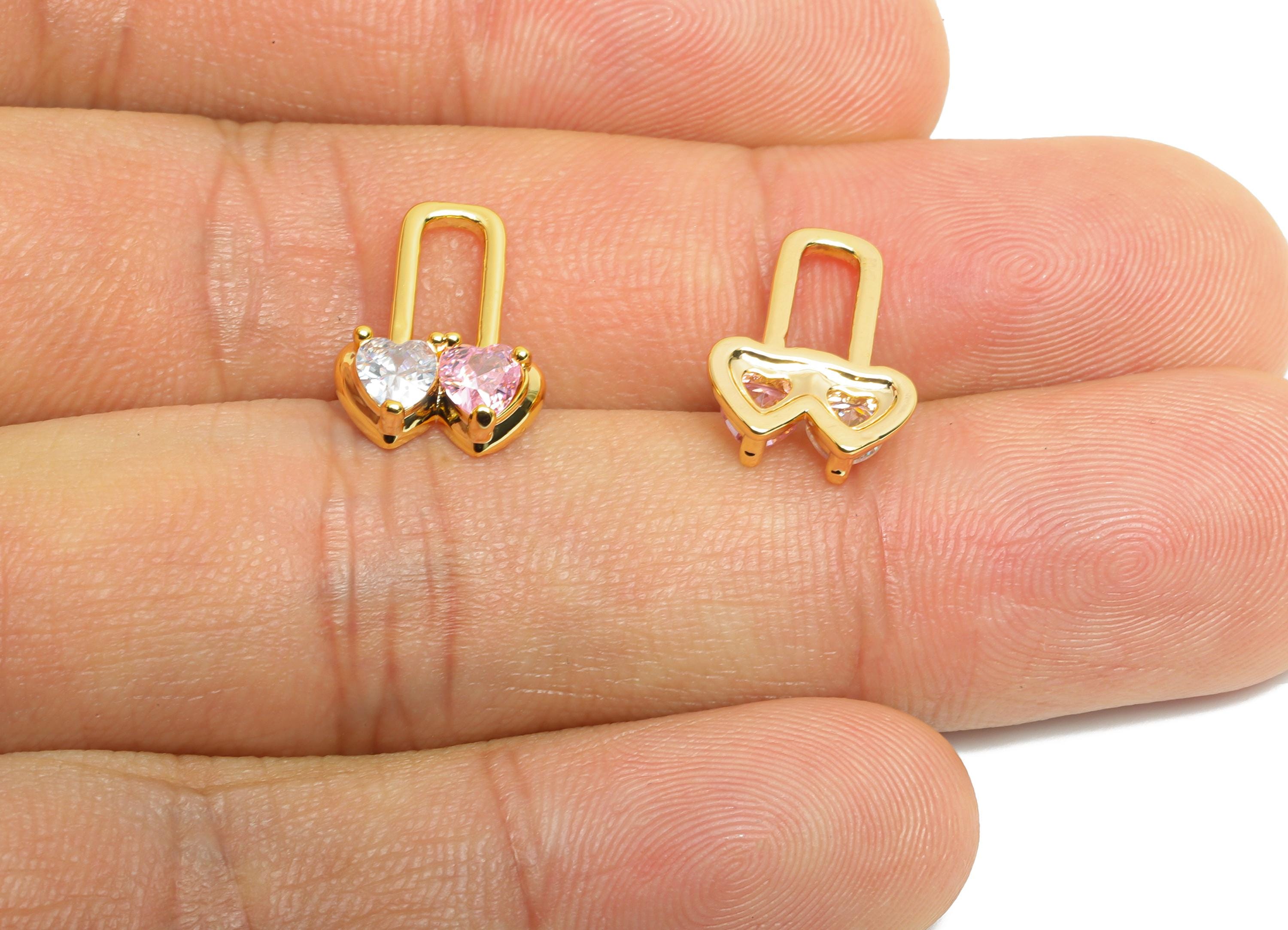 Gold Heart Lock Charm - Brass Double Heart Lock Charm - Romantic Jewelry - Love Gift Idea - 18K Real Gold Plating - 14x10x3mm - RGP9668 - DOMEDBAZAAR