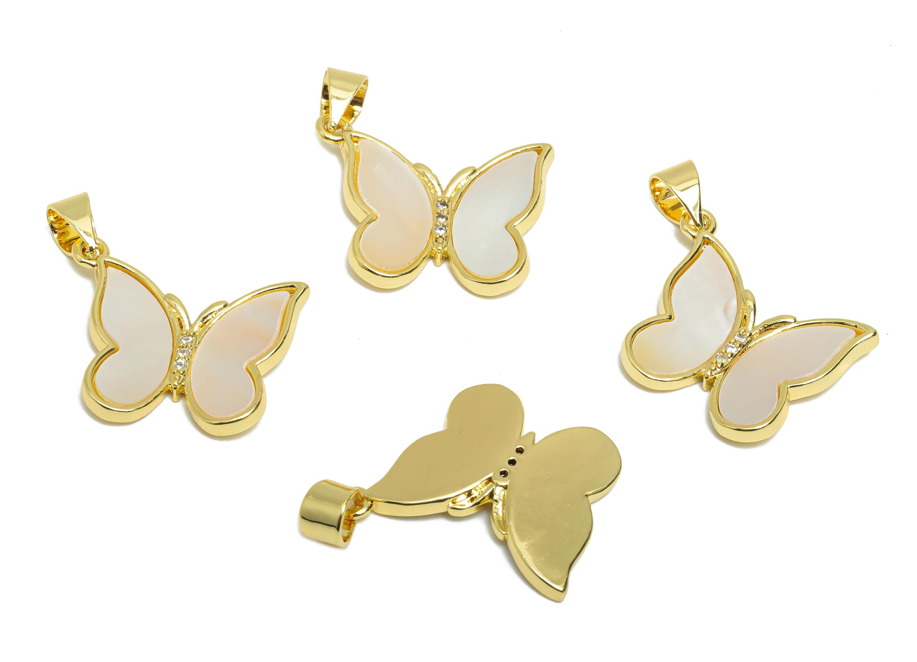 Brass CZ Butterfly Pendant - Gold Seashell Pendant for Necklace - Refined Butterfly Jewelry - 18K Gold-Plated - 26.74x19.21x2.2mm -RGP9619 - DOMEDBAZAAR